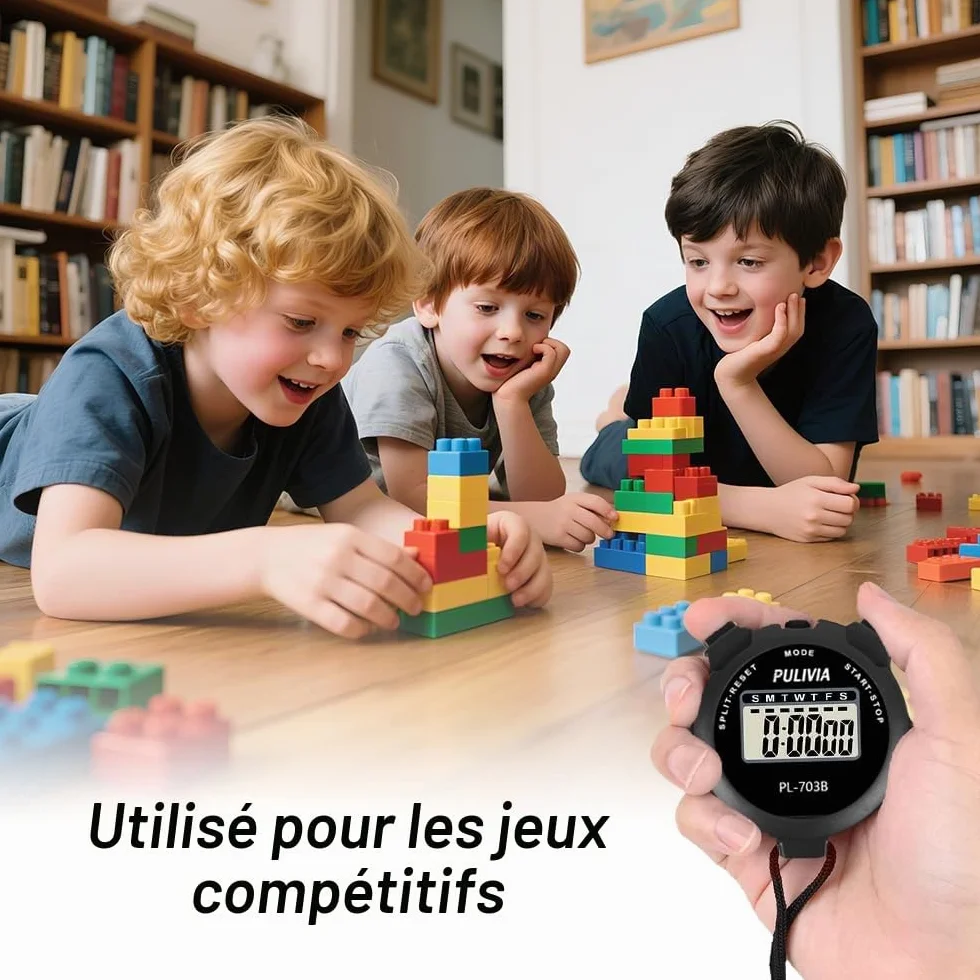 Chronomètre de Sport Numérique avec Horloge, Calendrier, Alarme, Grand écran, Chronomètre Numérique pour Entraîneurs, Course à Pied Entraînement Sportif, Noir