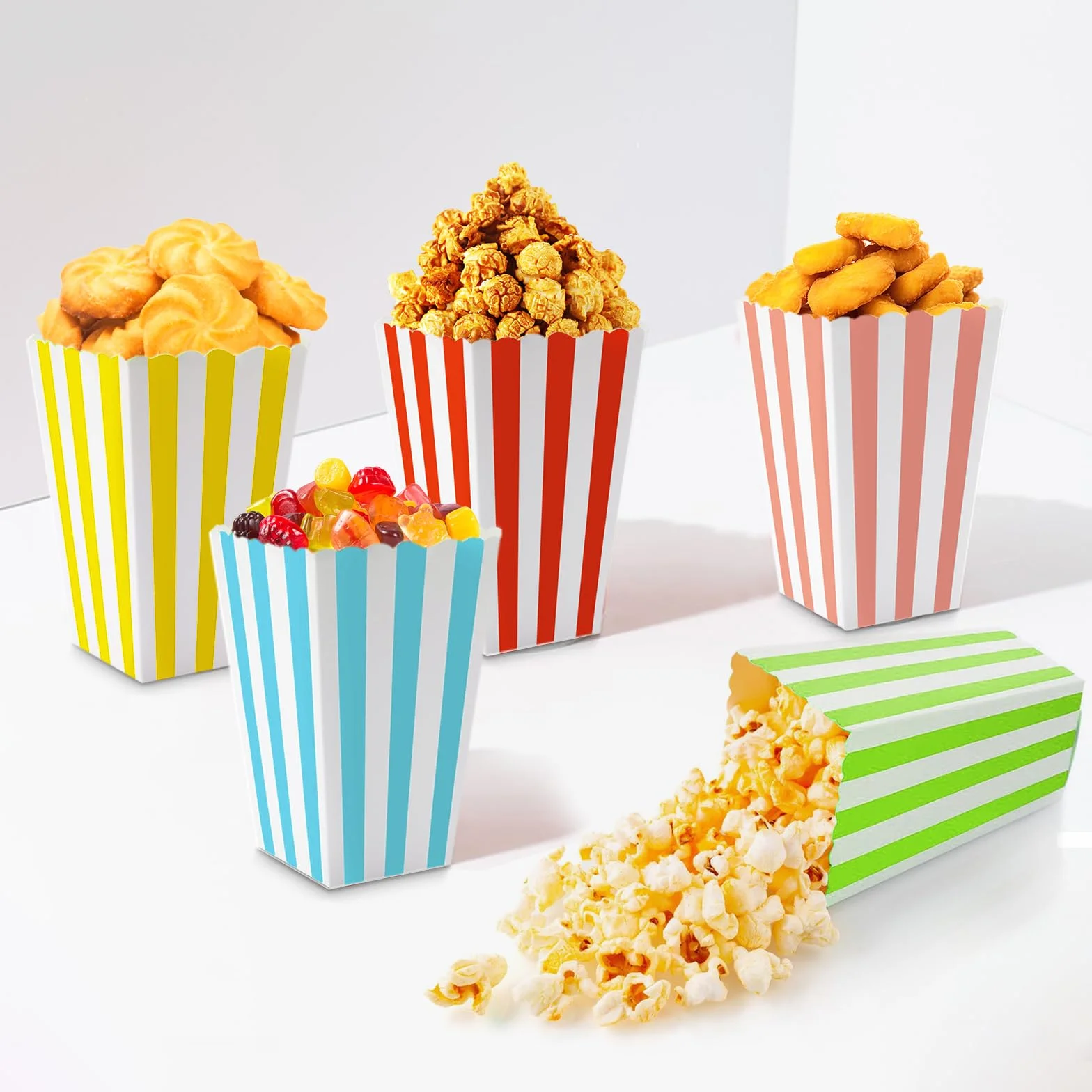 Boîtes à Popcorn Rétro 50 Pièces 5 Couleurs Carton pour Anniversaires Soirées Cinéma