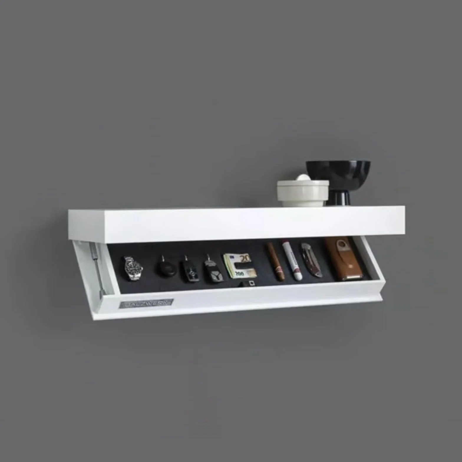 Coffre flottant caché pour armes, étagère design avec compartiments secrets, solution de rangement murale, boîte compacte pour ranger les armes dans le salon