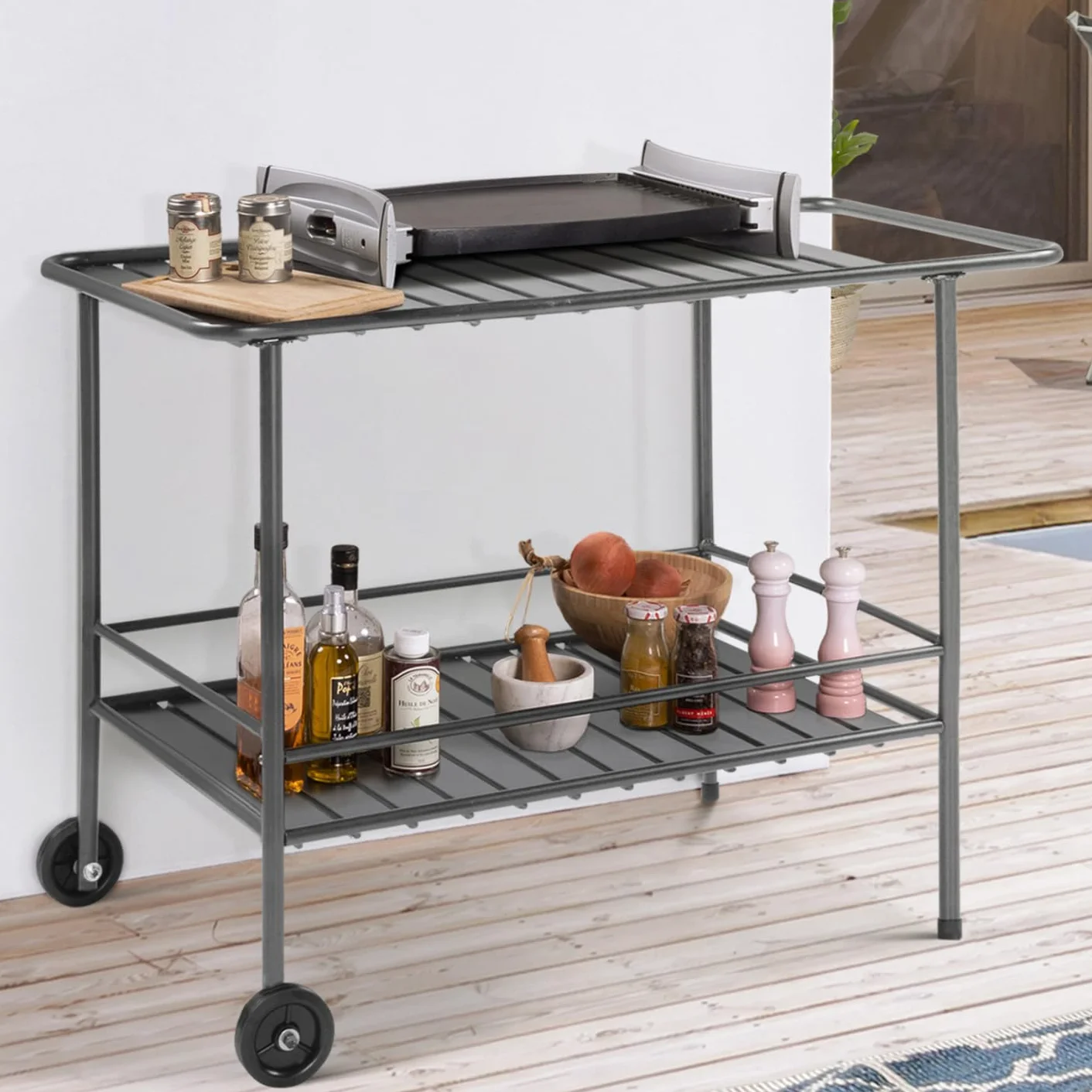 Desserte extérieure en métal Chariot à plancha 100 CM Gris Anthracite