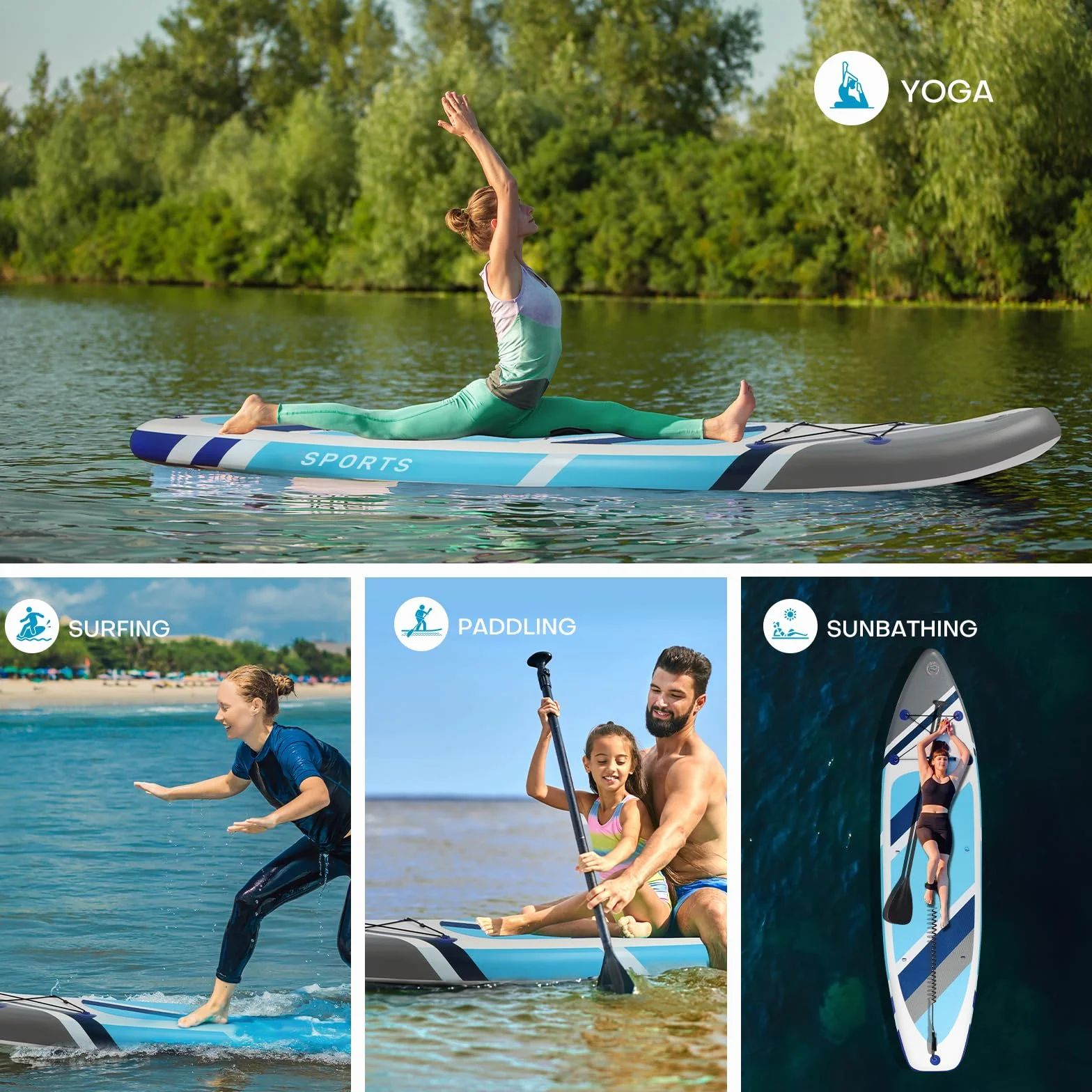 Panana Stand Up Paddle Gonflable Planche de Sup avec Accessoires, Kit de Surf, Pagaie Réglable, Ultra-Légère, Pont Antidérapant pour Adultes et Jeunes