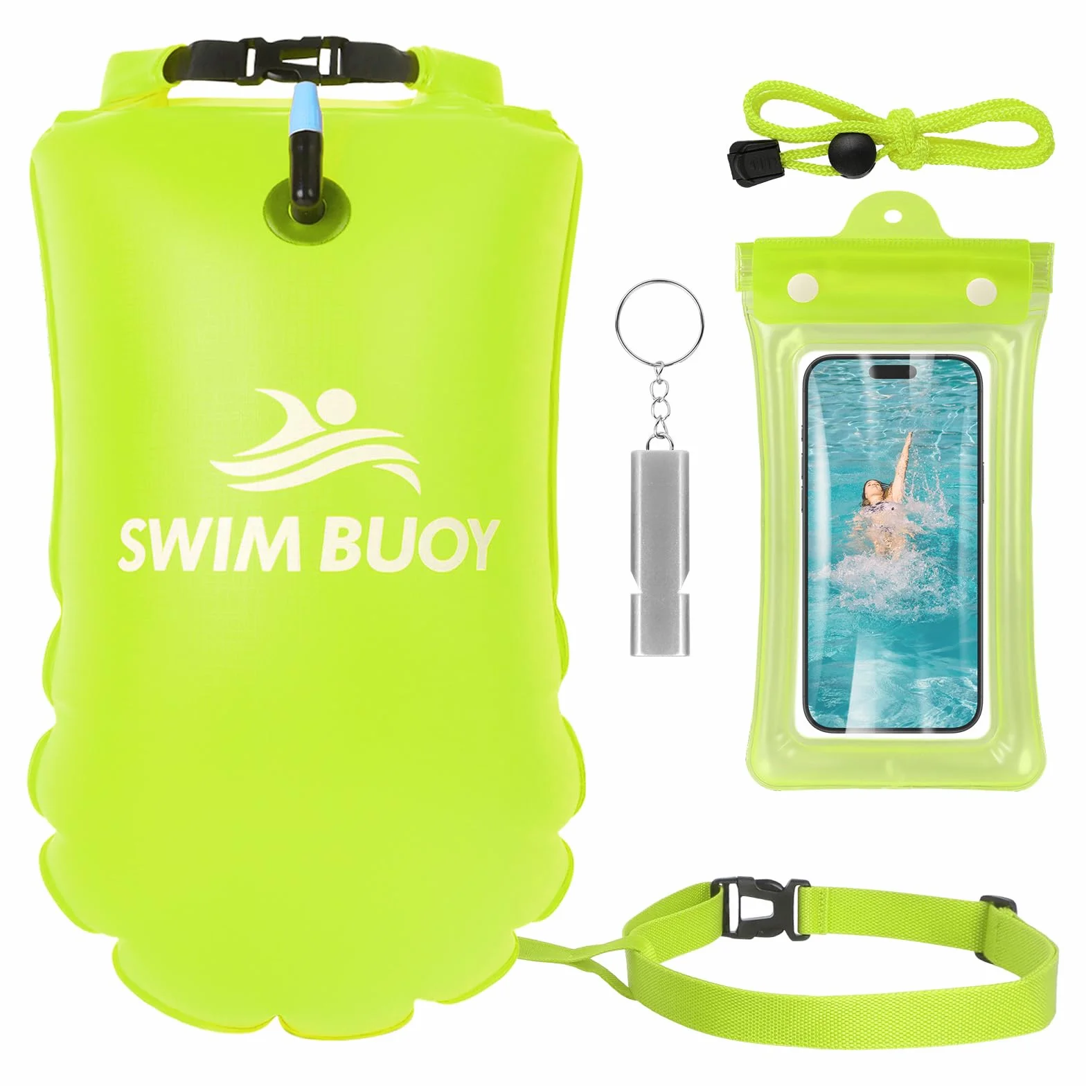 JONRRYIN Bouée de natation 28 l, sac étanche et flottant, gonflable, appareil de sécurité pour la natation en eau libre, idéale pour les triathlons et les surfeurs