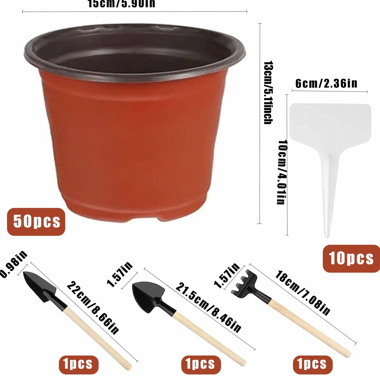 Qunkun 50 Pièces Pots Pépinière 15CM Plastique Réutilisables avec Étiquettes et Outils de Jardinage