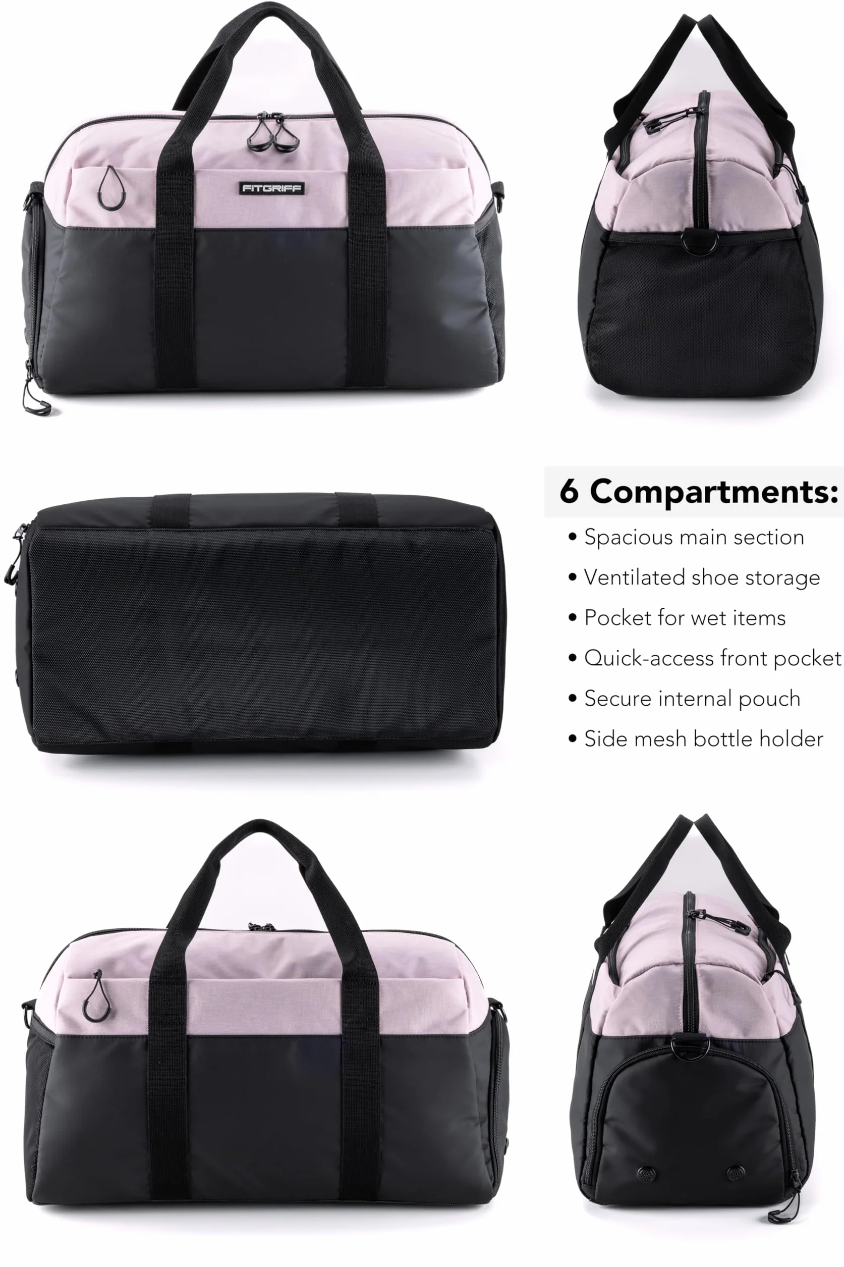 Fitgriff® Sac de Sport Homme Femme V2 avec Compartiments Chaussures et Humide pour Gym Fitness Voyage