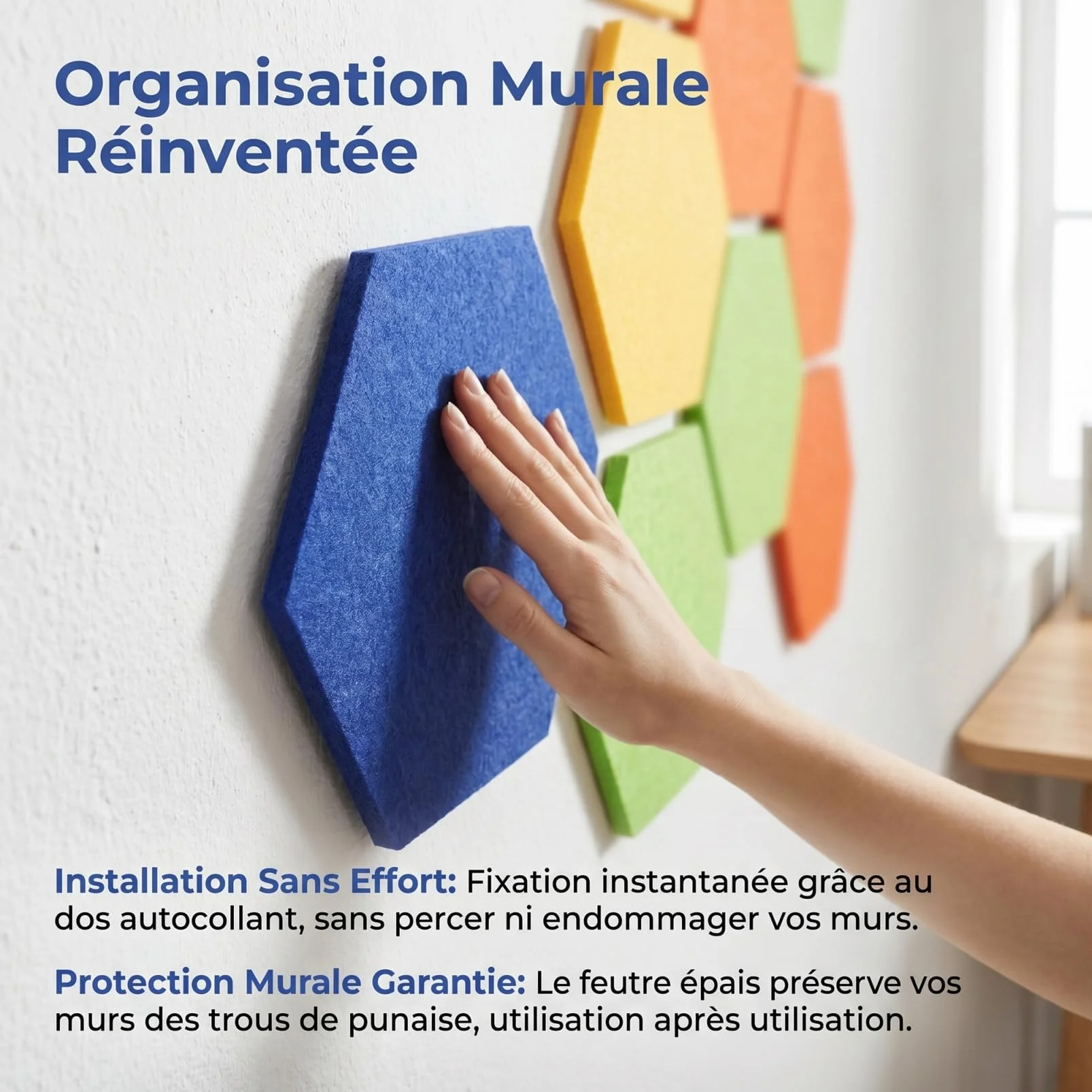 Panneau d'Affichage en Feutre Hexagonal 4 Pièces – Tableau Mémo Mural Multicolore