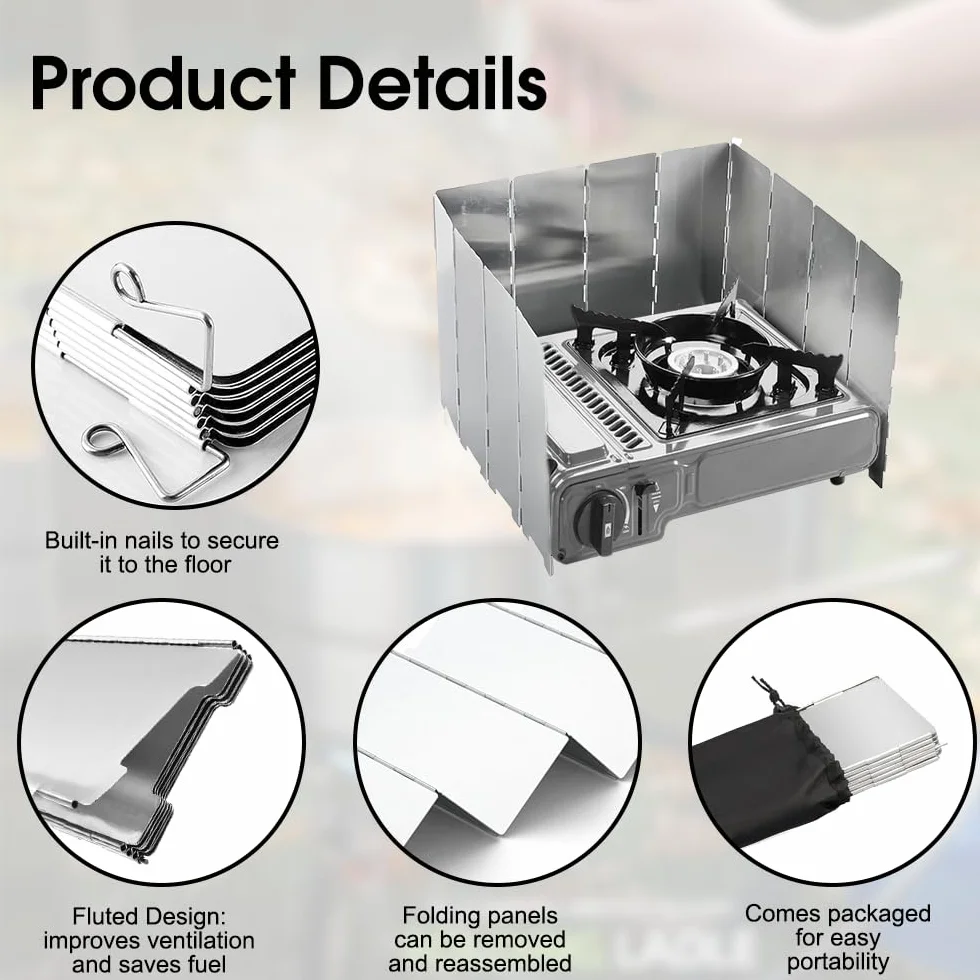 Pare-Vent Pliable, 12 Plaques Aluminium Pare-Brise de Réchaud de Camping Portable Stove Pare-Brise Protection Antivent pour Camping Randonnée Pique-Nique Cuisinière à Gaz