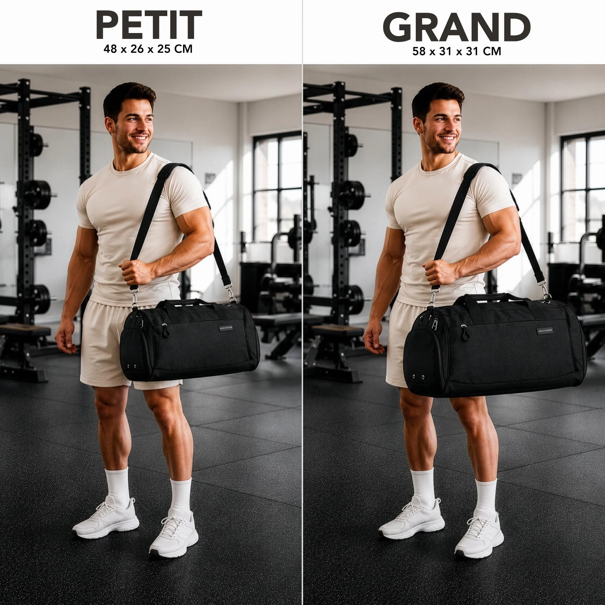 Sac de Sport Femme Homme avec Compartiments Chaussures 30 l Noir