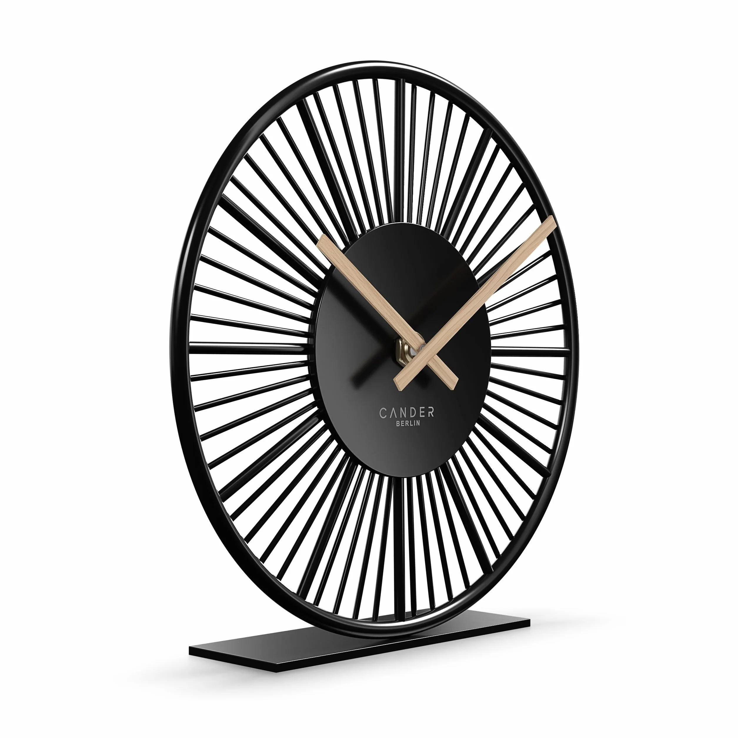 Cander Berlin BLORA Horloge de table silencieuse 18 cm Aiguilles en bois Moderne Noir