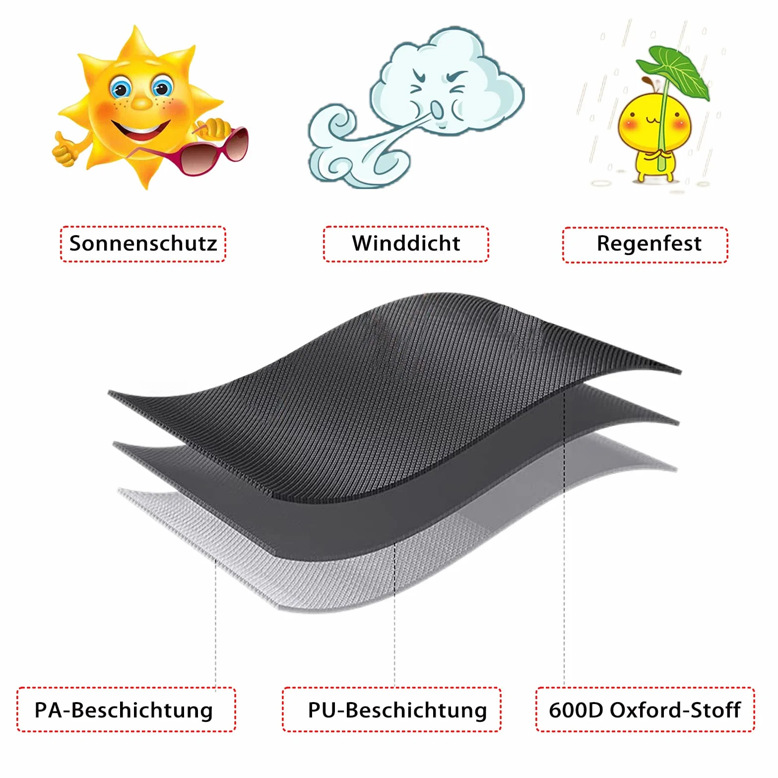 Housse transat suspendu imperméable 600D anti-UV coupe-vent noir