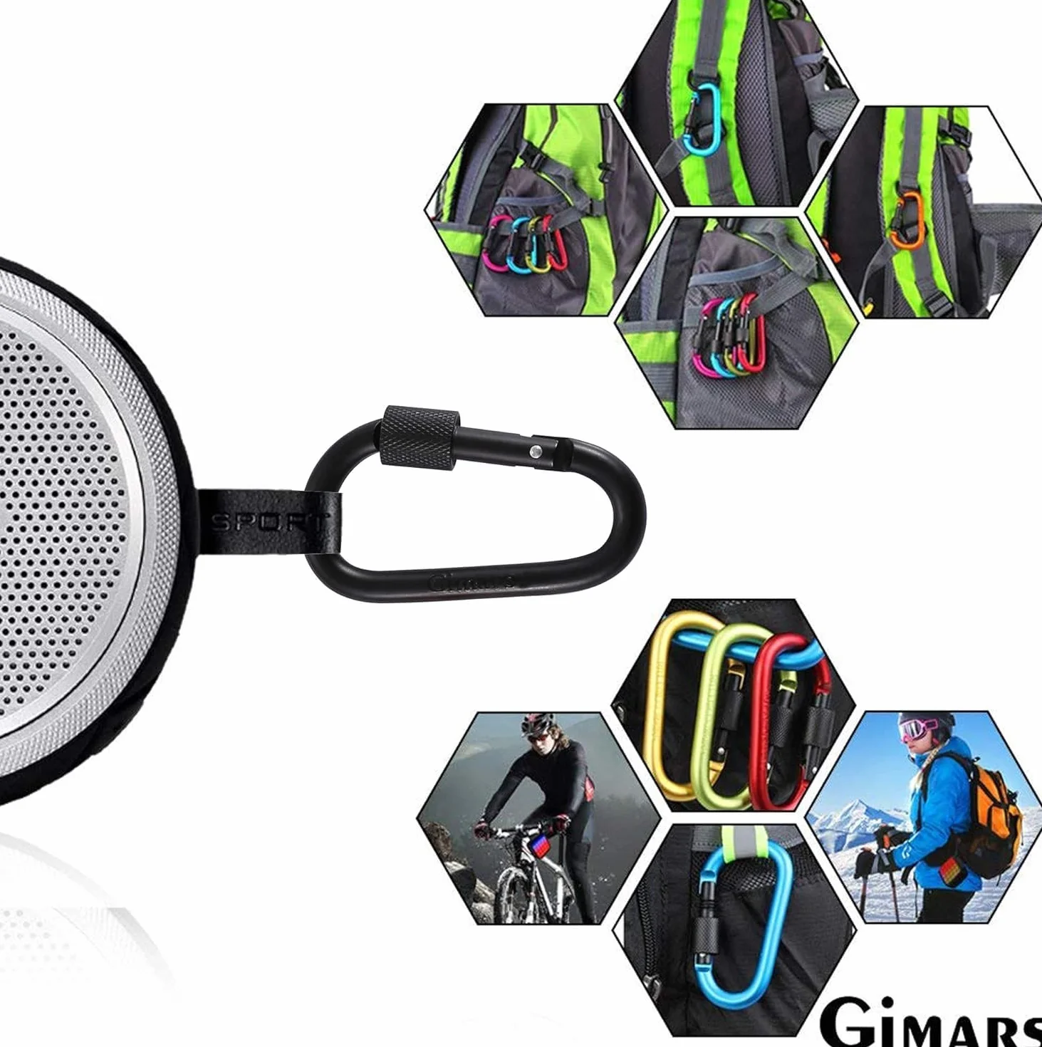Gimars Mousqueton de Fixation Alliage d'Aluminium Porte-Clés Multicolore 78x42mm pour Sac Camping