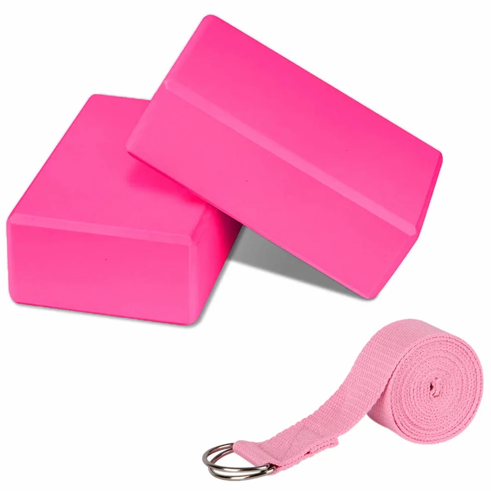 Lot de 2 blocs de yoga en mousse EVA haute densité antidérapants avec sangle de yoga et anneau en D en métal pour améliorer l'équilibre et la flexibilité pour le yoga, le pilates, la