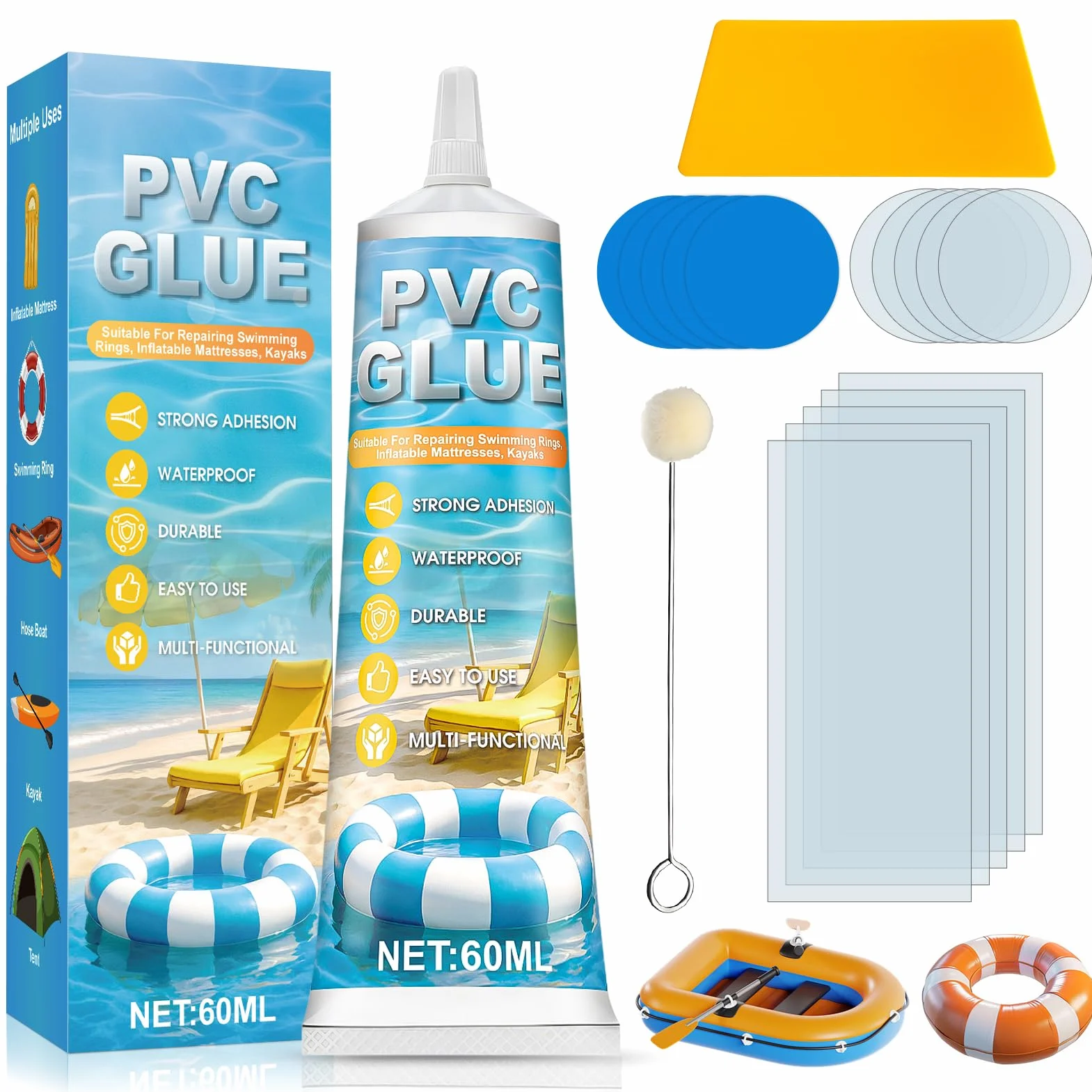 Kit Réparation Piscine, Spa Gonflable et Matelas Pneumatique Robuste, Imperméable, Durable