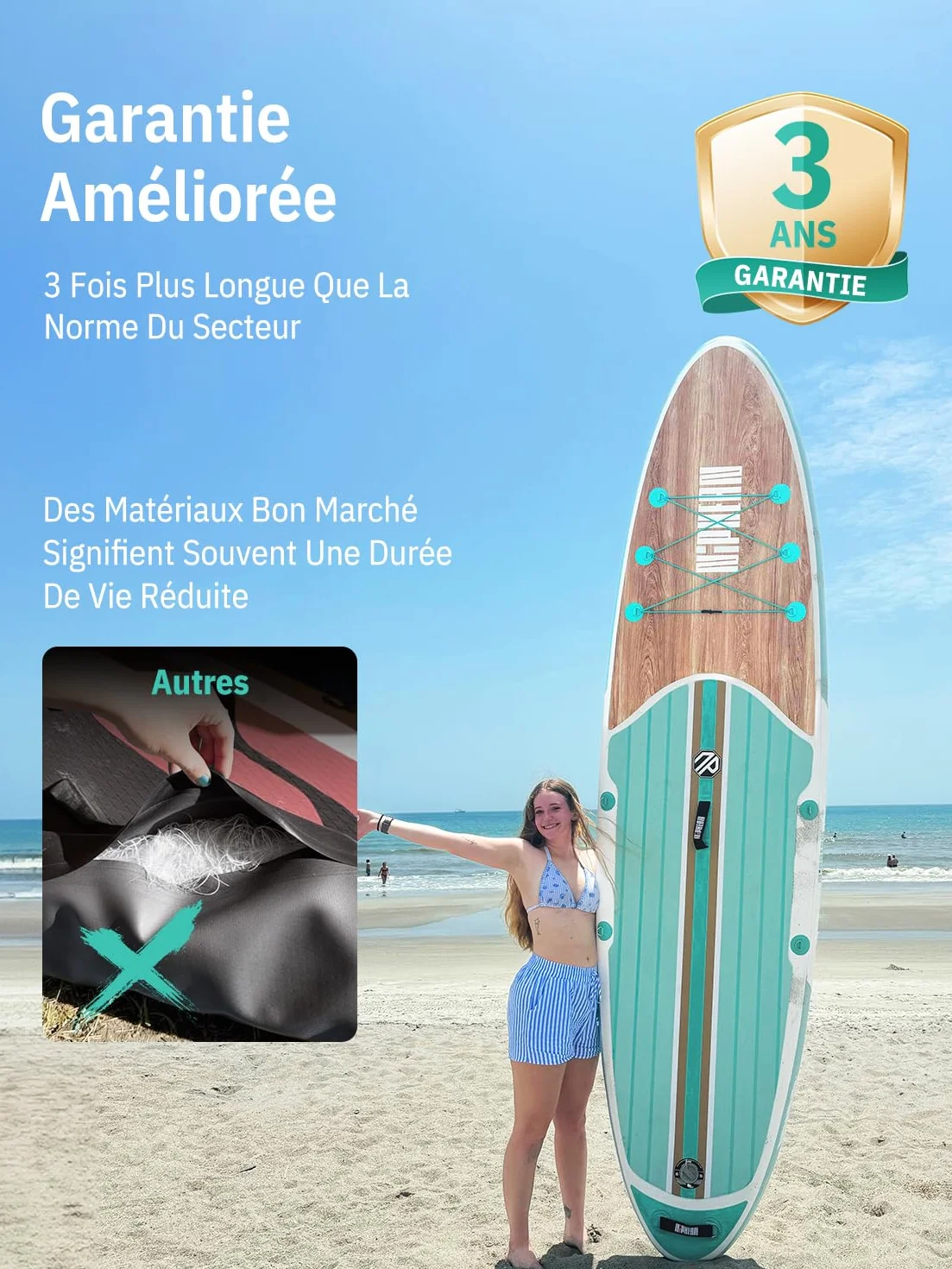 Niphean Paddle Gonflable Adulte avec Tous Les Accessoires, 320cm Planches de Stand Up Paddle Gonflables pour Tous Les Niveaux, Sup avec Capacité 200 kg pour 2 Personnes, Paddle Gonflable avec Siège