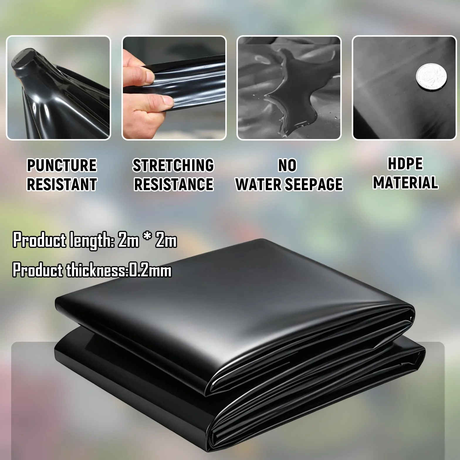 Bâche HDPE 2 x 2 m 0,2 mm pour bassin étang poissons jardin d'eau