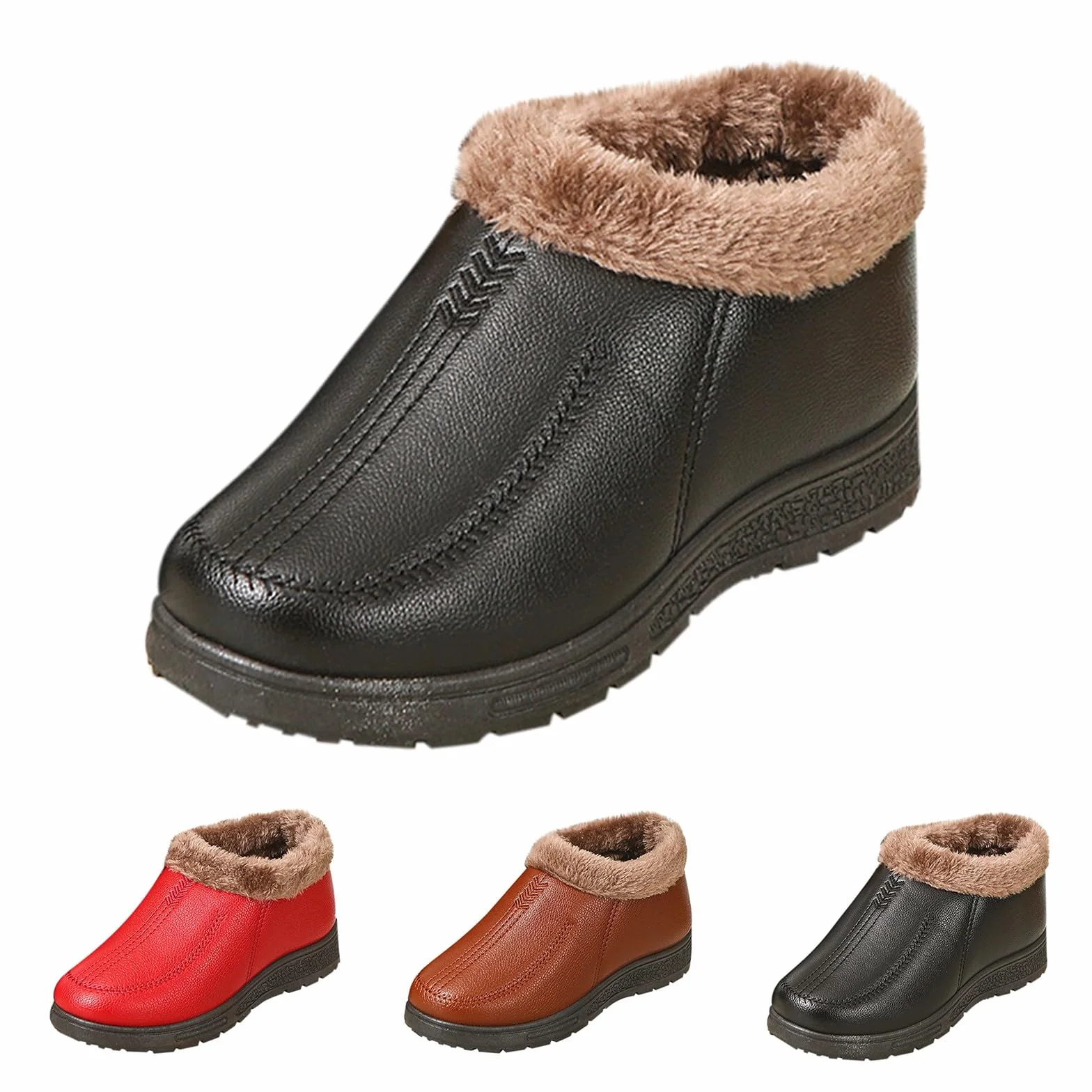 Bottes d'hiver à enfiler décontractées et confortables pour homme - Bottes de neige chaudes doublées de fourrure - Chaussures de marche décontractées avec semelle en caoutchouc antidérapante pour