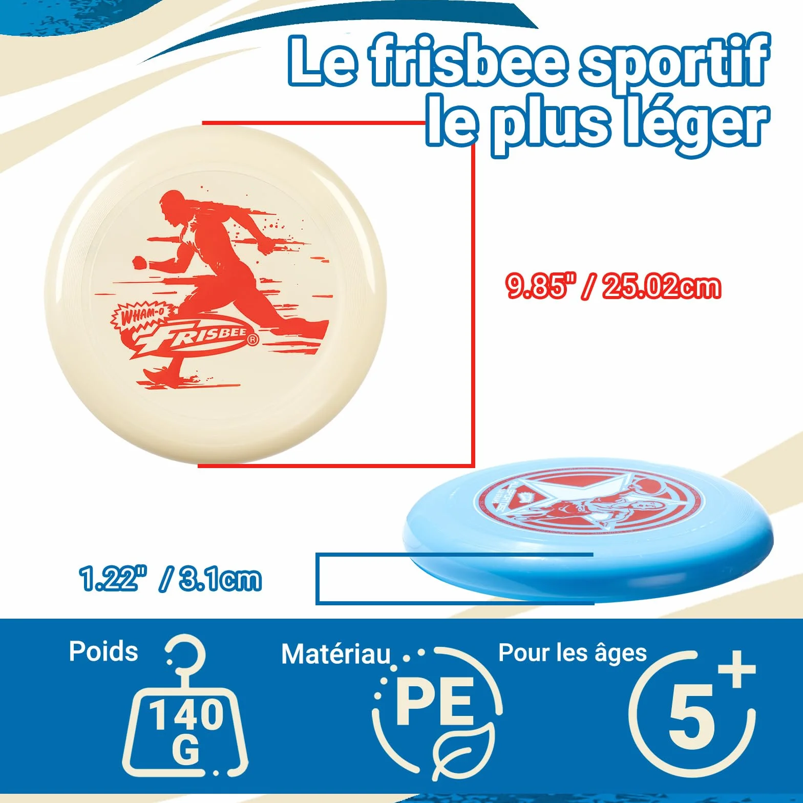 Wham-O Frisbee All Sport Disc 140g, 25.02cm, Durable et antidérapant pour Les Jeux de Plein air, Parfait pour Les Sports d'équipe et Le Plaisir en Famille -2 Pack