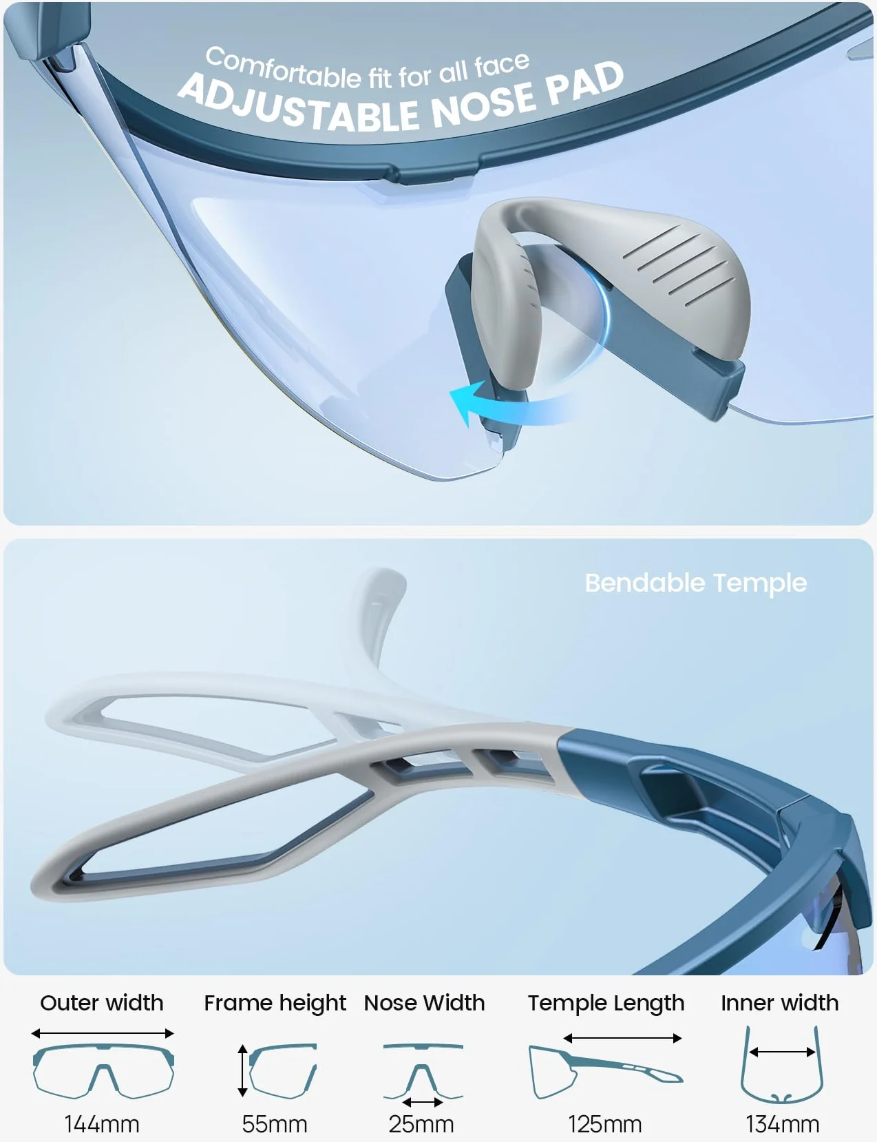 Lamicall Fotocromáticas Gafas Ciclismo Hombre - [3S Fotocromática] [28g Ultraligero-TR90] UV400 Protección, Almohadilla Nasal Ajustable, Gafas de Sol Deportivas Mujeres para Pesca/Running/Senderismo