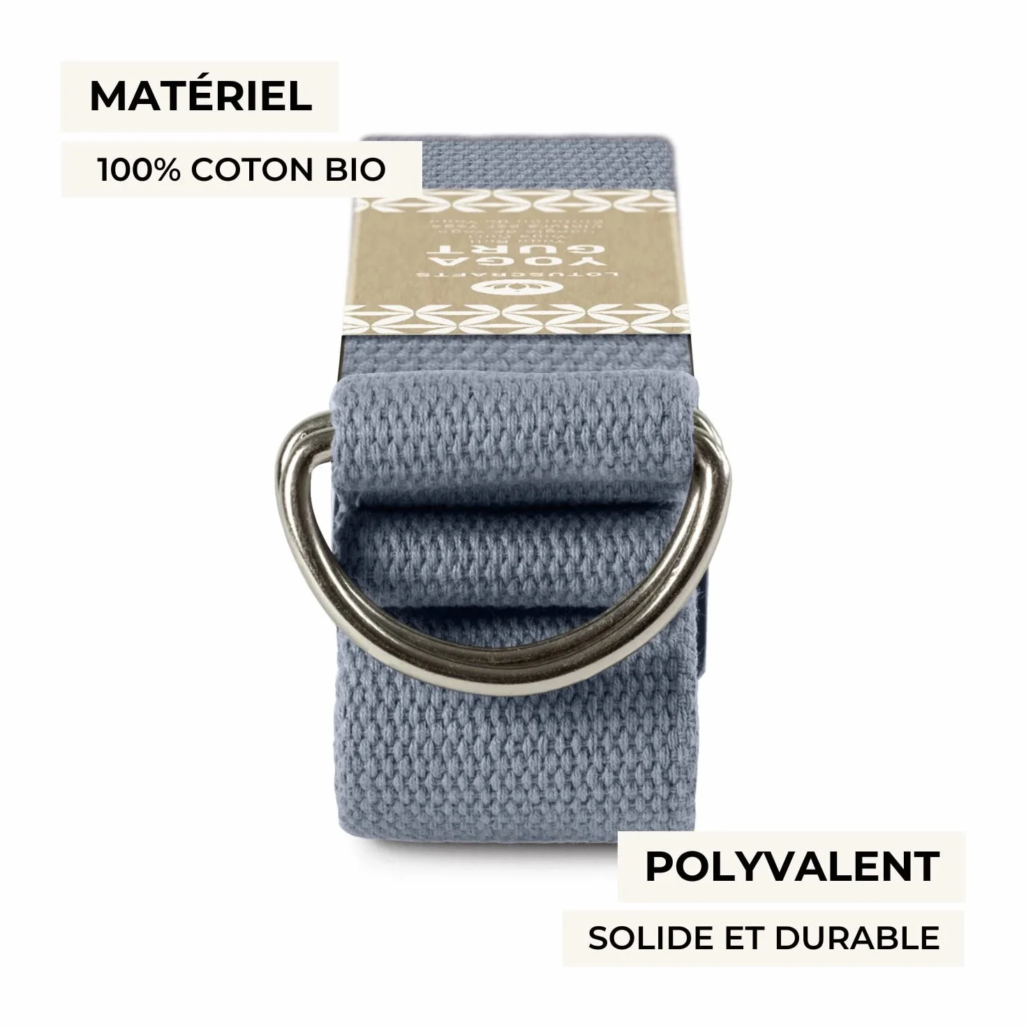 LOTUSCRAFTS Sangle de yoga, Ceinture de yoga, 100% coton bio, pour un meilleur étirement, pour débutants et avancés, 250 x 3,8 cm