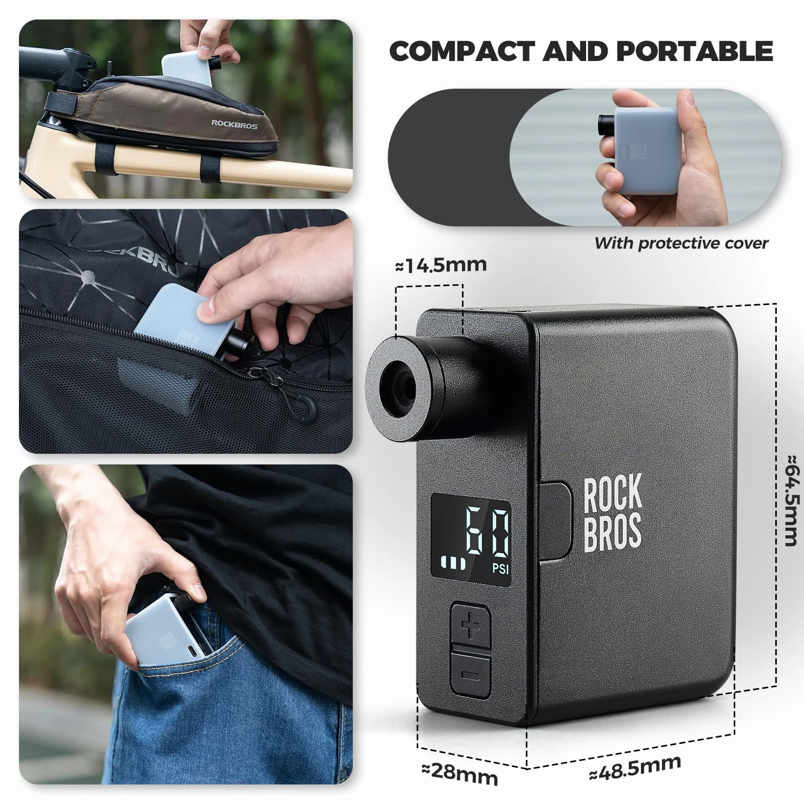 ROCKBROS Pompe à Vélo Electrique Mini avec Manomètre LED, Pompe à Air Max 120 PSI Rechargeable, Gonfleur Auto-Stop, valves Presta/Schrader, pour VTT Vélo de Route et de Ville VTC