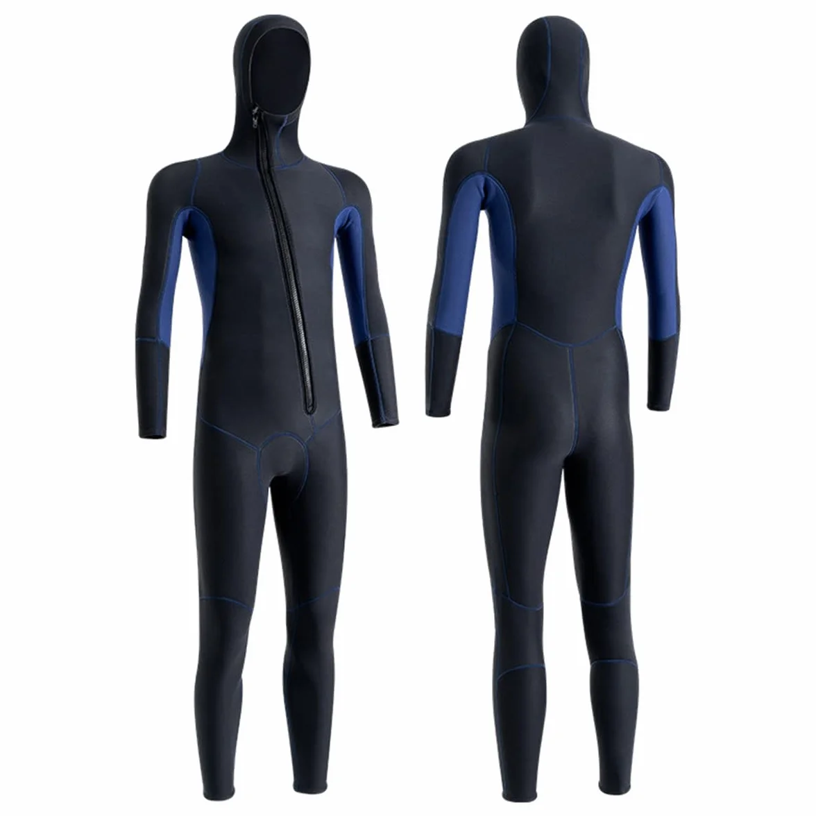 scosao 3mm Combinaison de Cagoule Néoprène Combinaisons de Plongée pour Hommes Peau de Plongée Une Pièce Manches Longues Fermeture Éclair Avant Thermique Maillots de Bain pour Plongée Natation Surf
