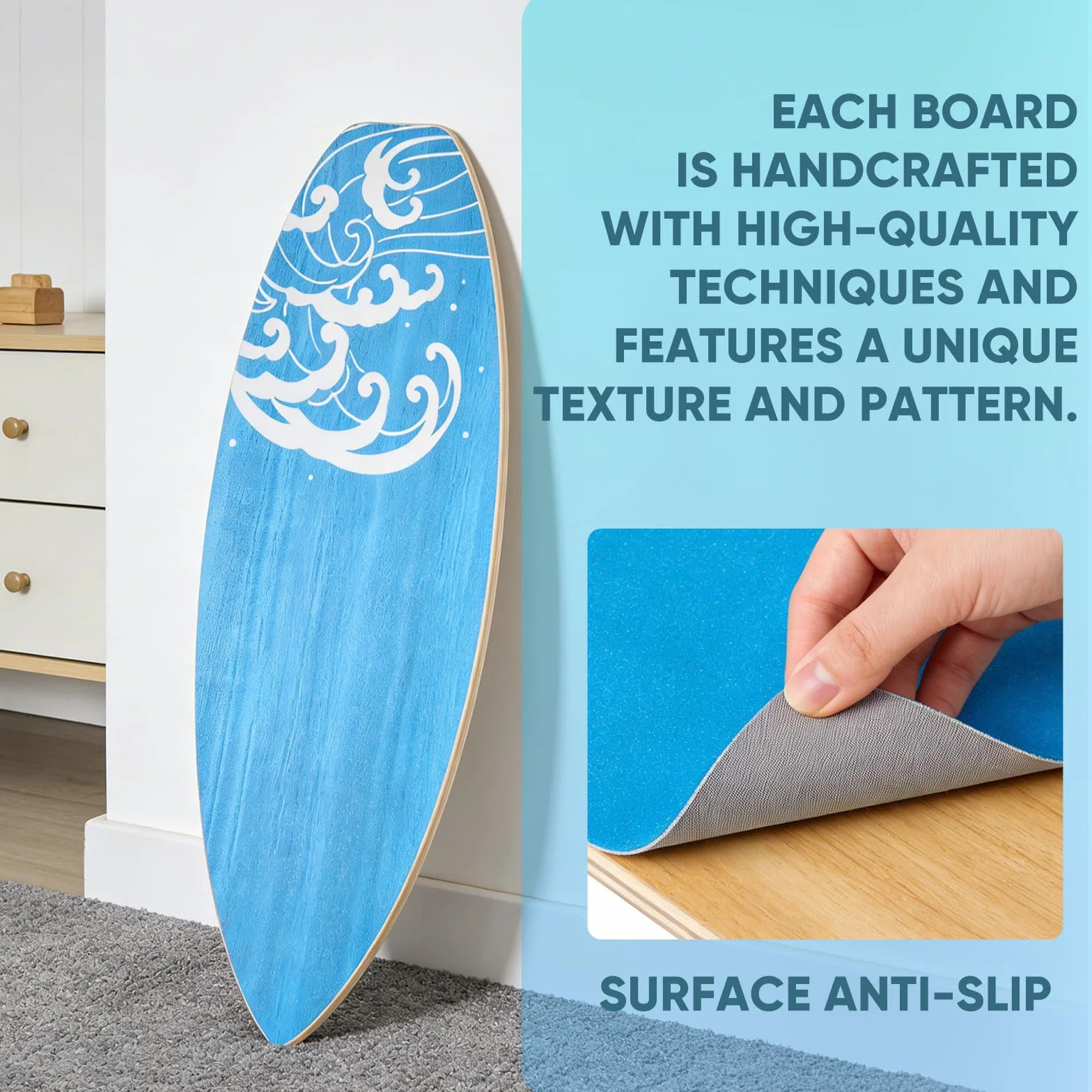 Planche d'Équilibre en en Bois Massif, Balance Board Surf avec Rouleau, Planche de Surf d’Intérieur pour le Surf, Fitness, Proprioception à la Maison