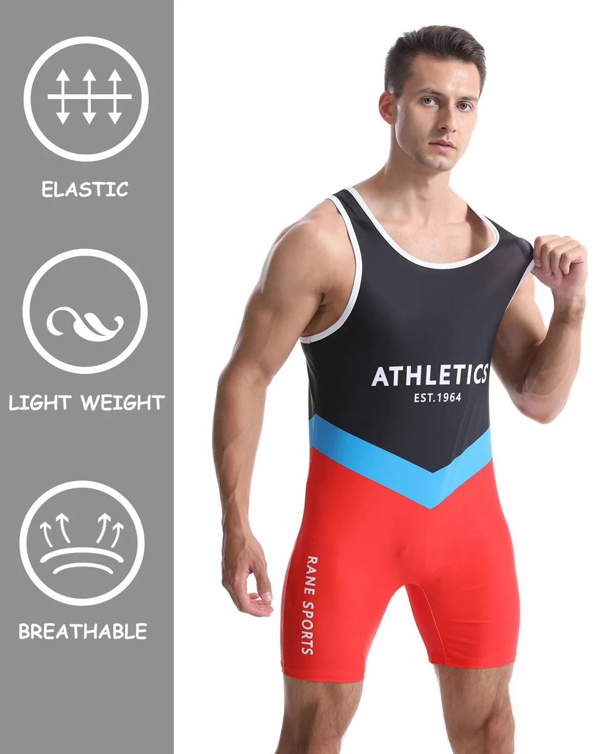 Combinaison de lutte pour homme - Tenue de sport moulante - Sans manches - Pour entraînement de gym, haltérophilie