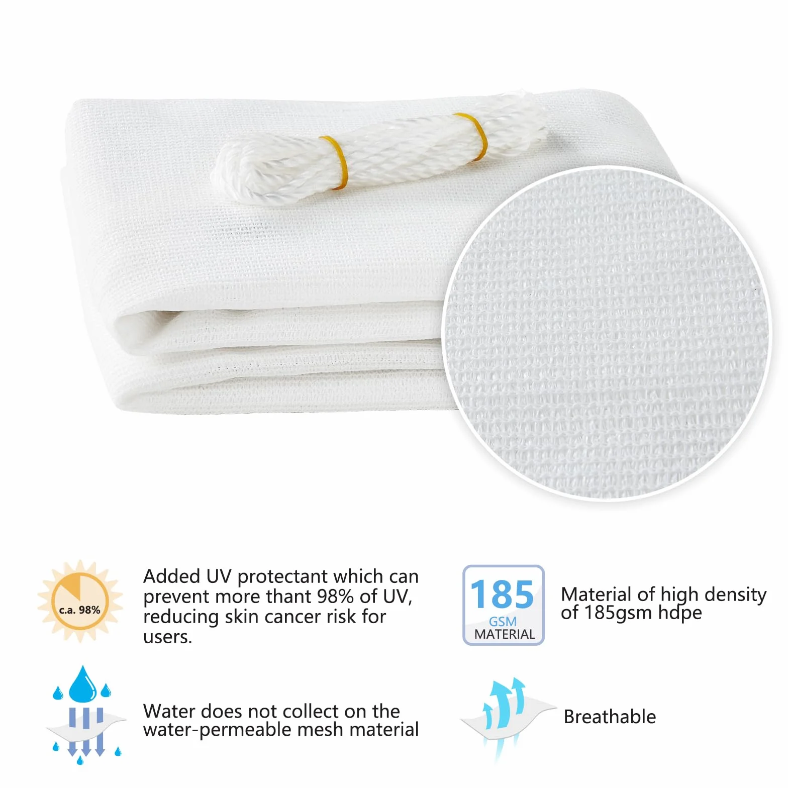 HAIKUS Voile d'ombrage Rectangulaire 3x4 m HDPE Respirant 185g/m² Protection UV Blanc