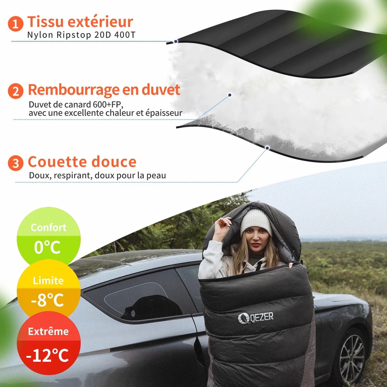 Sac de Couchage Adulte，en Duvet ，Sac de Couchage ultraléger 4 Saisons avec Petit Emballage pour Adultes et Enfants, Camping et randonnée de Plein Air