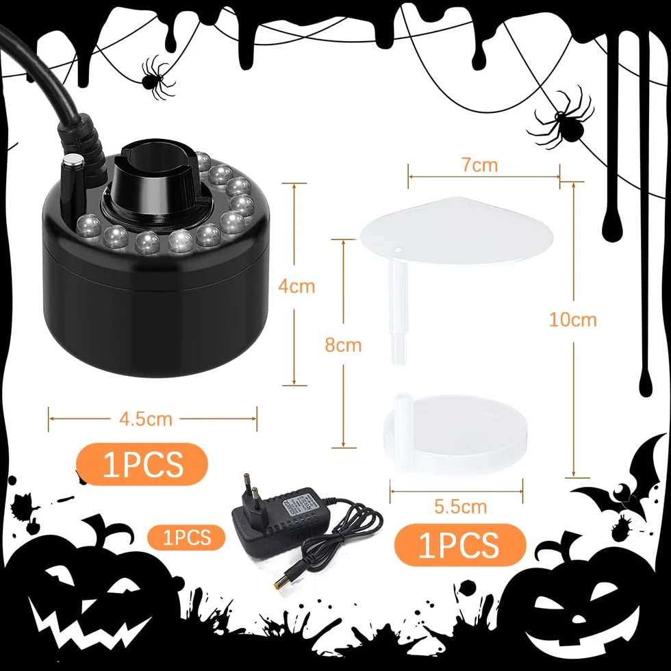 Brumisateur Ultrason Machine à Fumée Halloween 12 LED Colorées Mist Maker Protection Anti Flotteur