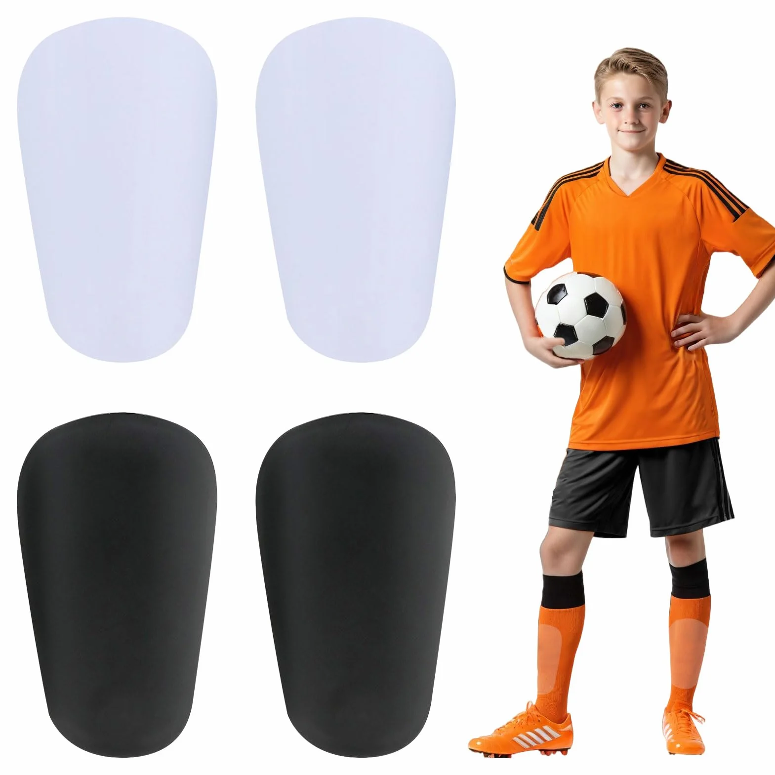 Mini Protege Tibia Foot, 4 pièces Mini Protege Tibia, Petit Protege Ti bia Foot, Protège-Tibias F ootball, Pro tege Tibia F oot, pour Jeux de F ootball (Noir, Blanc), Dimensions : 10 × 6 × 0,5 cm.