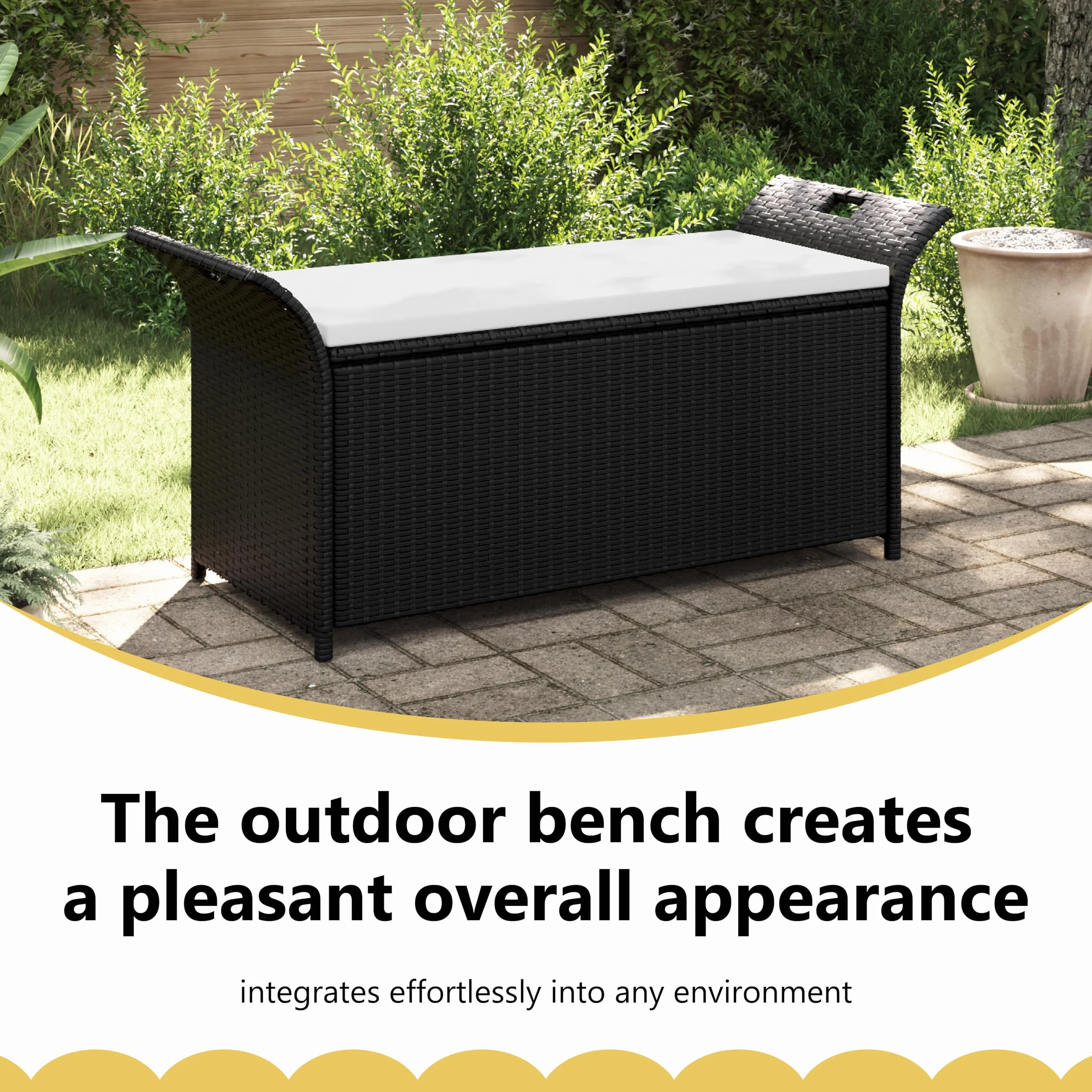 vidaXL Banc de Rangement Résine Tressée Noir/Blanc Crème Banquette