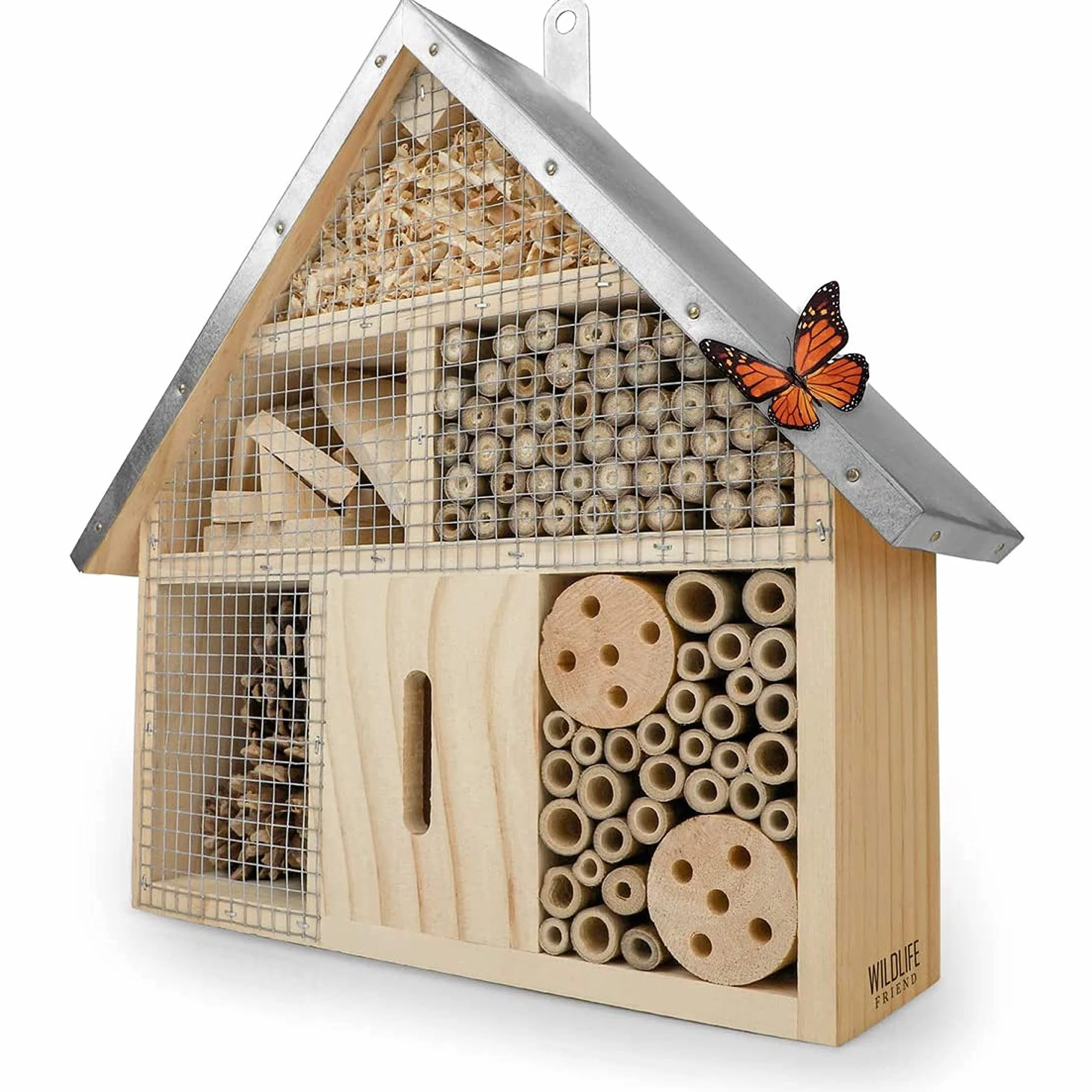 Hotel A Insectes avec Toit Métallique - Bois Non Traité, Maison pour Abeilles, Papillons - Hôtels à Insectes Extérieur