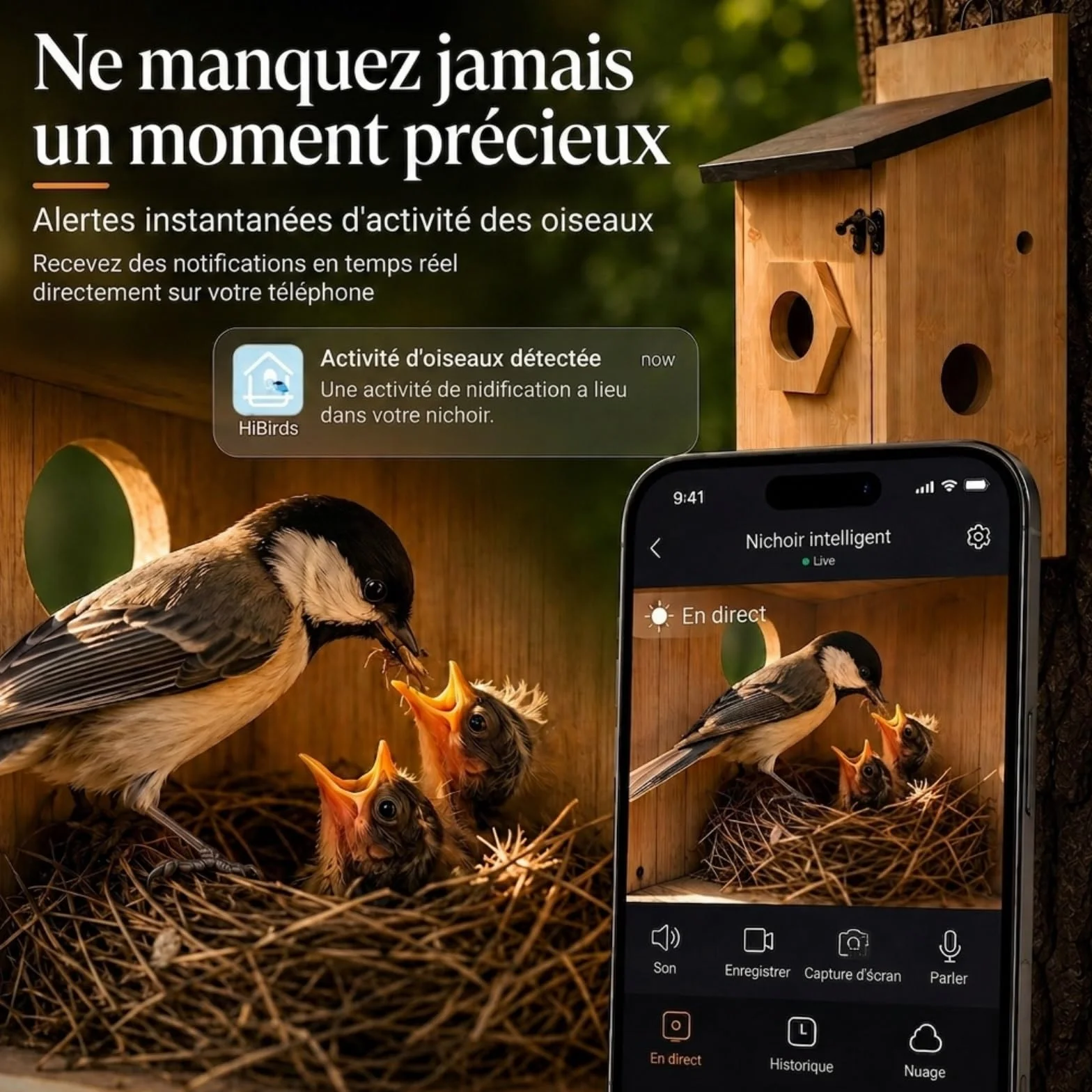 Nichoir Oiseaux avec Caméra 5MP HD WiFi 2.4G Vision Nocturne Exterieur