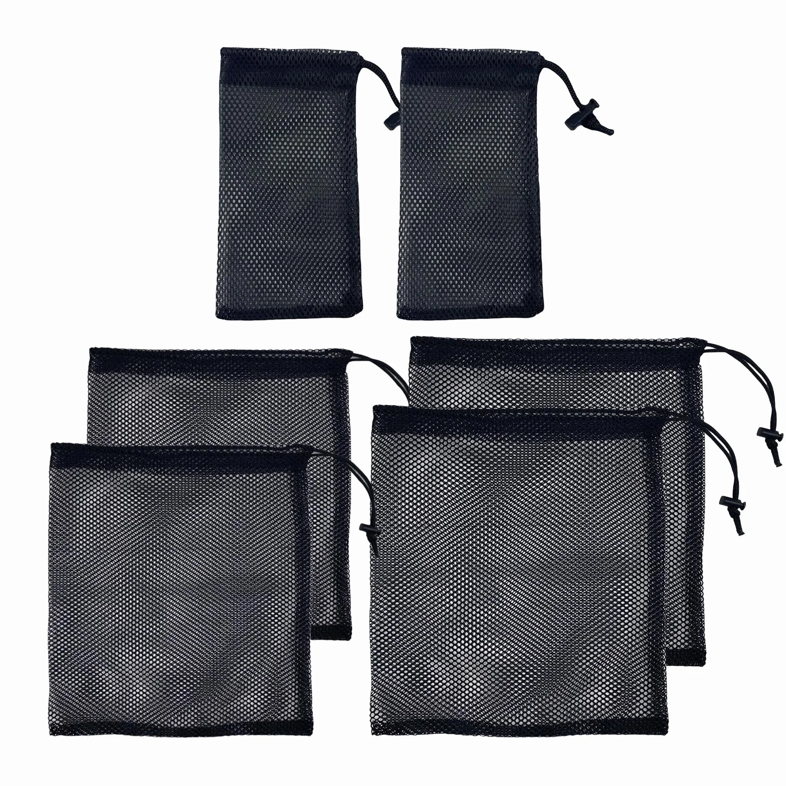 Lot de 6 sacs en maille filet noir pour voyage, cosmétiques, accessoires de sport, rangement des marchandises avec cordon de serrage