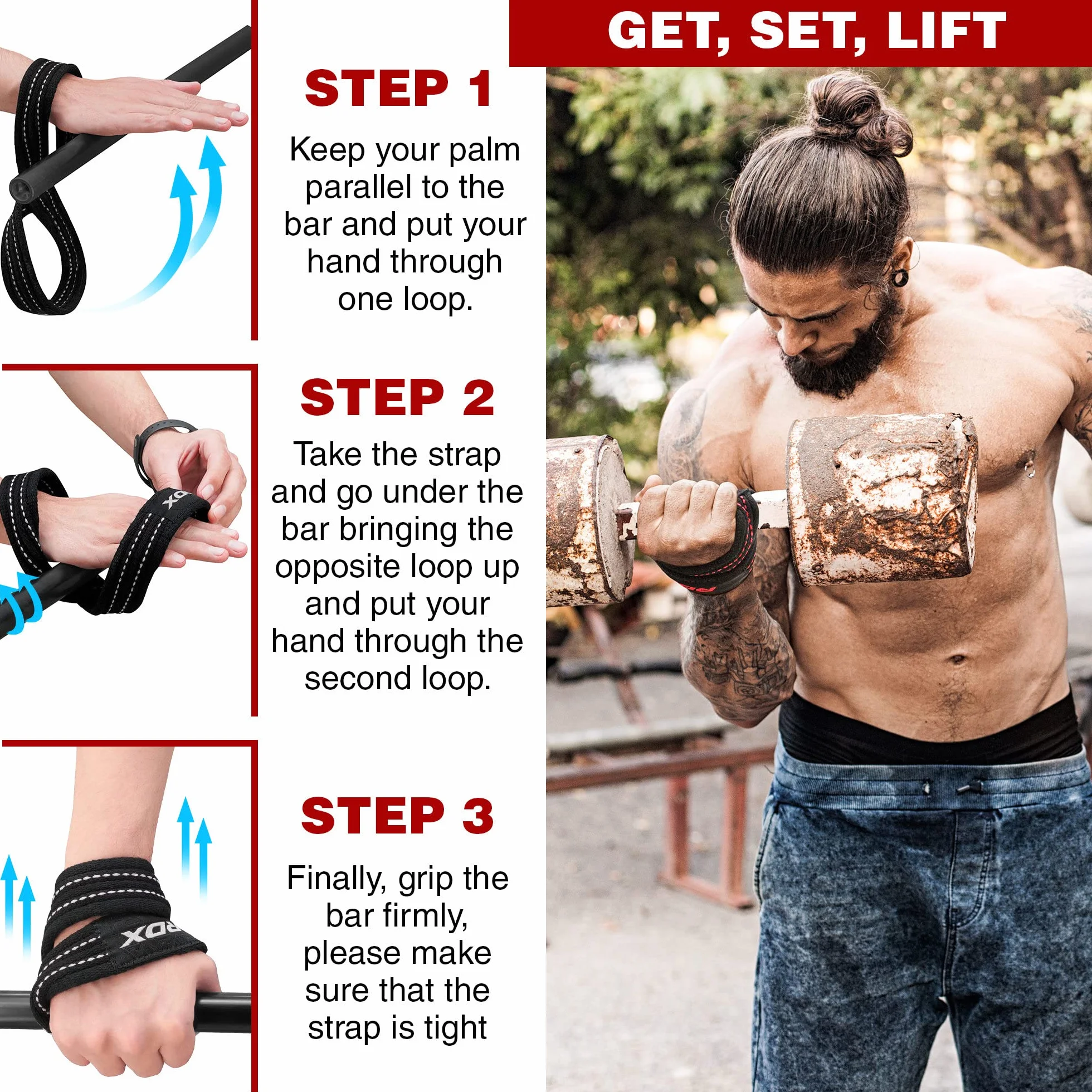 RDX Figure 8 Sangle Musculation Support de Poignet Bandage Fitness Lifting Straps