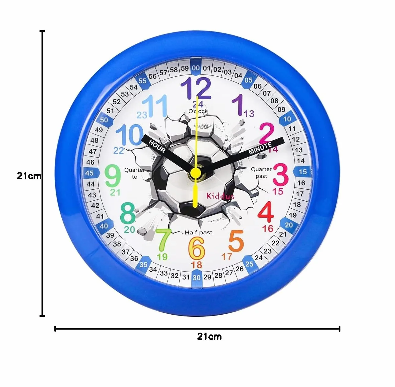 Kiddus Horloge Murale Éducative Enfants Analogique Time Teacher Quartz Silencieux English Football