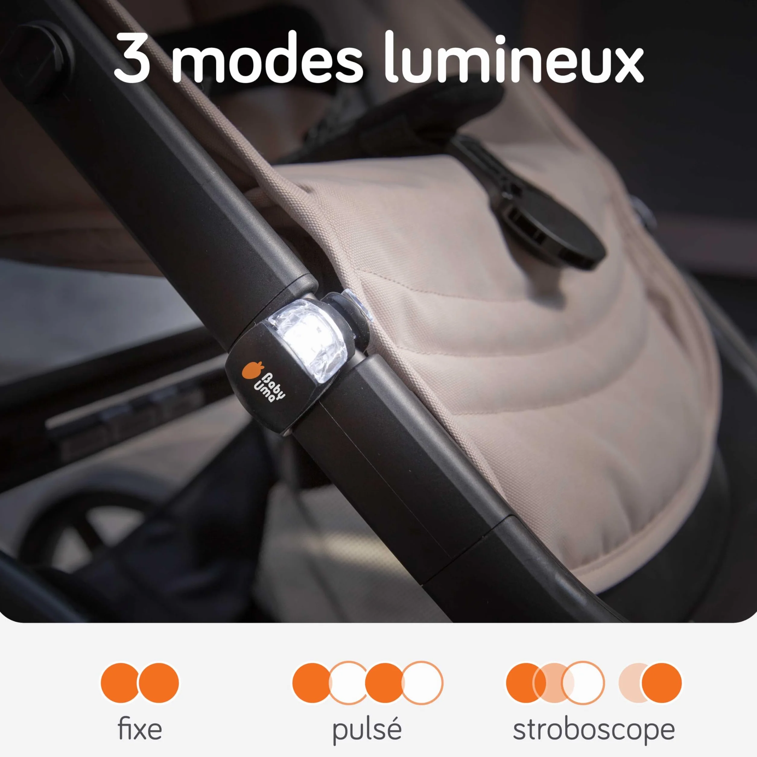 Baby Uma Lumières LED Poussette (Lot de 4) – Universelles avec 3 Modes (Fixe/Pulsation/Clignotant), Éclairage Avant & Arrière pour Poussette, Vélo et Trottinette