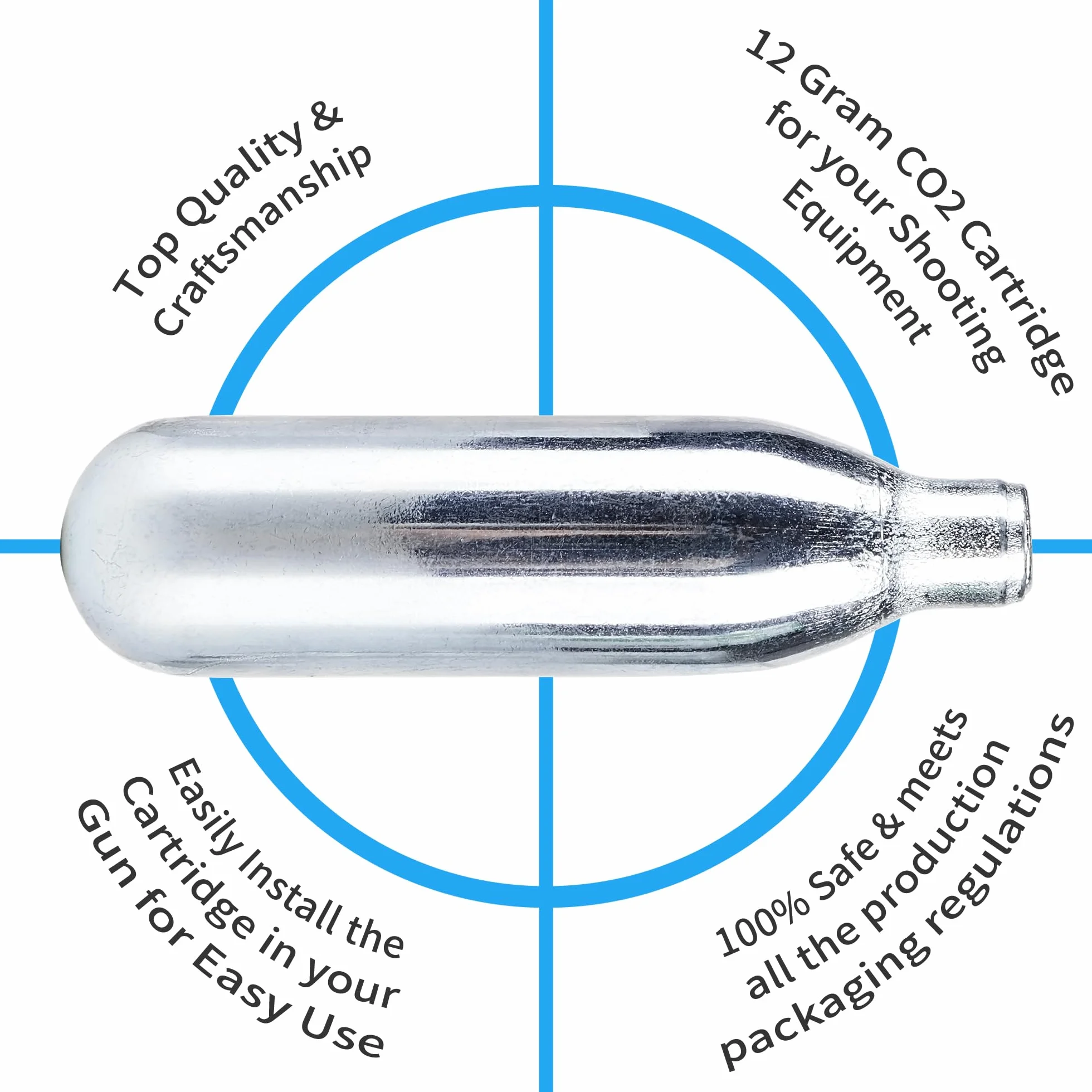 Capsules de CO2 8g/12g – Haute pureté 99,9% – Boîtier en acier – Click-Lock – Pour appareils à pression d'air