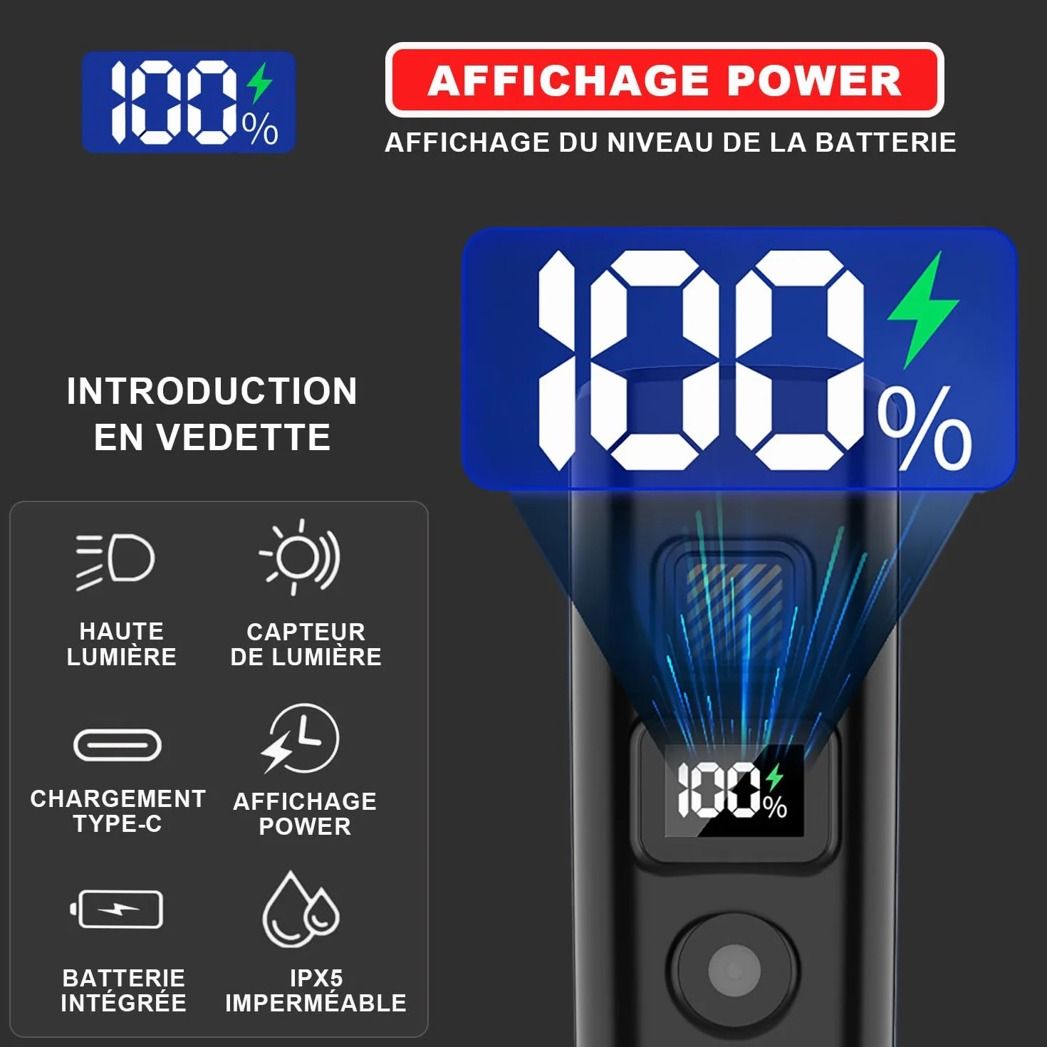 EBUYFIRE Lumières de Vélo Capteurs de Lumière et Affichage Numérique, Set d'Éclairage LED Rechargeable pour Vélo - Super Luminieux Phare Avant et Arrière,Lampe Torche Cyclisme
