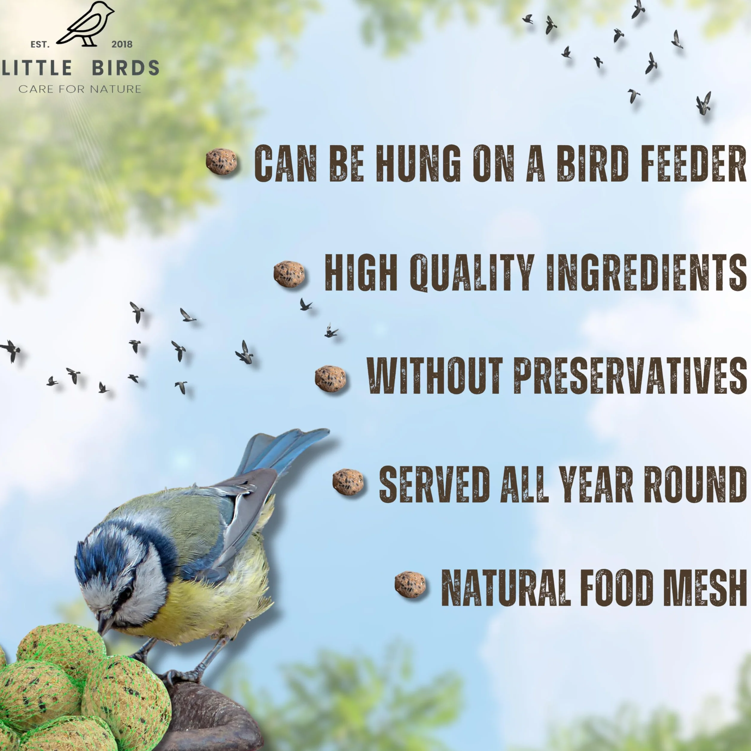 Care4Nature 30 Boules de Graisse Oiseaux du Jardin avec Filet - Ingrédients Naturels