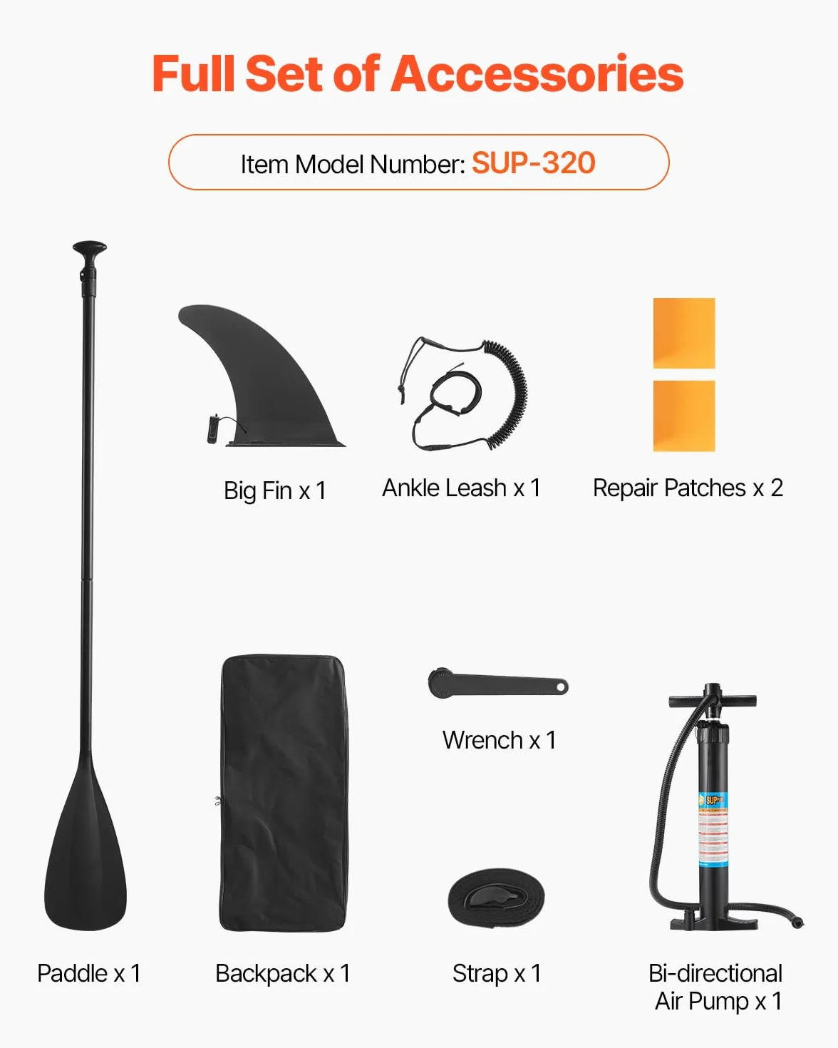 VEVOR Paddle Gonflable, Planche à pagaie Debout Sup, Ultra-légère, avec Accessoires de Pompe, pagaie, aileron, Sac à Dos, Laisse de Cheville, Sangle