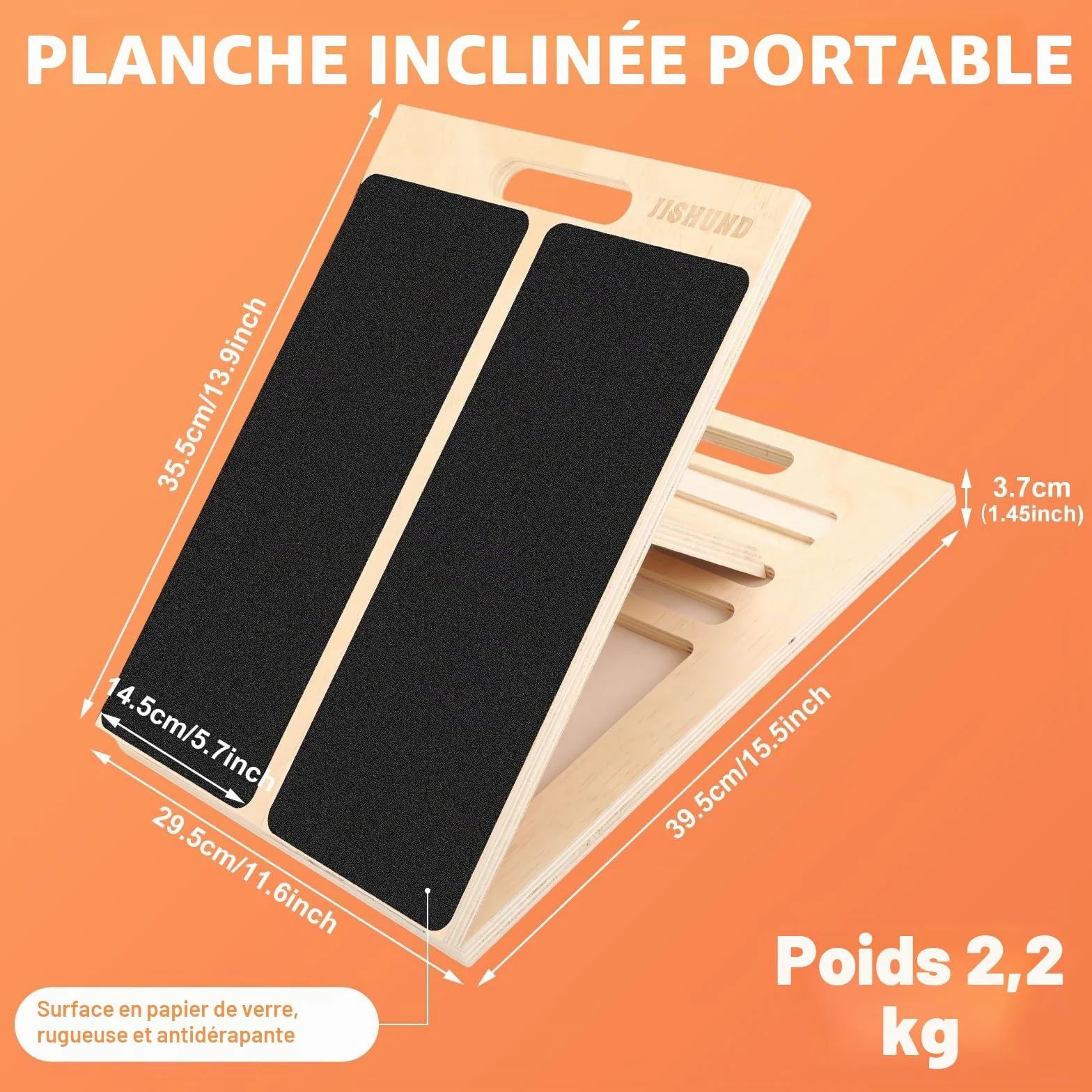 Planche Inclinée Professionnelle Réglable en Bois avec Poignée pour Mollet Squats Jambes