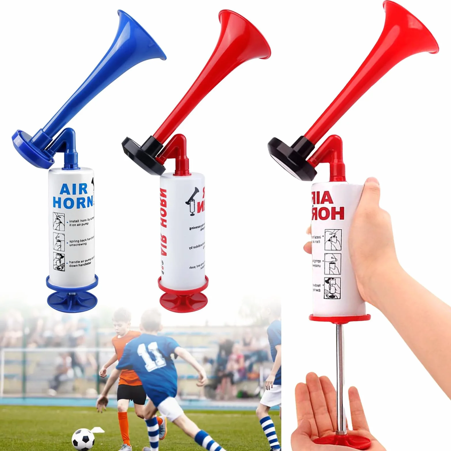 Klaxon à Air Comprimé en Métal 2 Pièces, Pression d'air Portable Fanfare pour Football Bateau Voiture