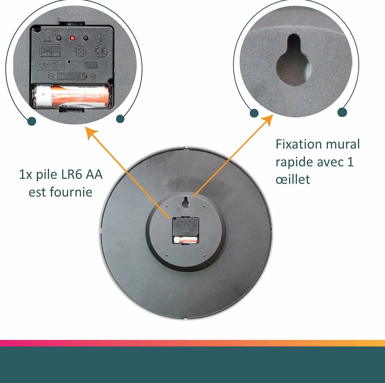 Unilux Wave Pendule de bureau Quartz Radio-pilotée Ø 30 cm Gris métal