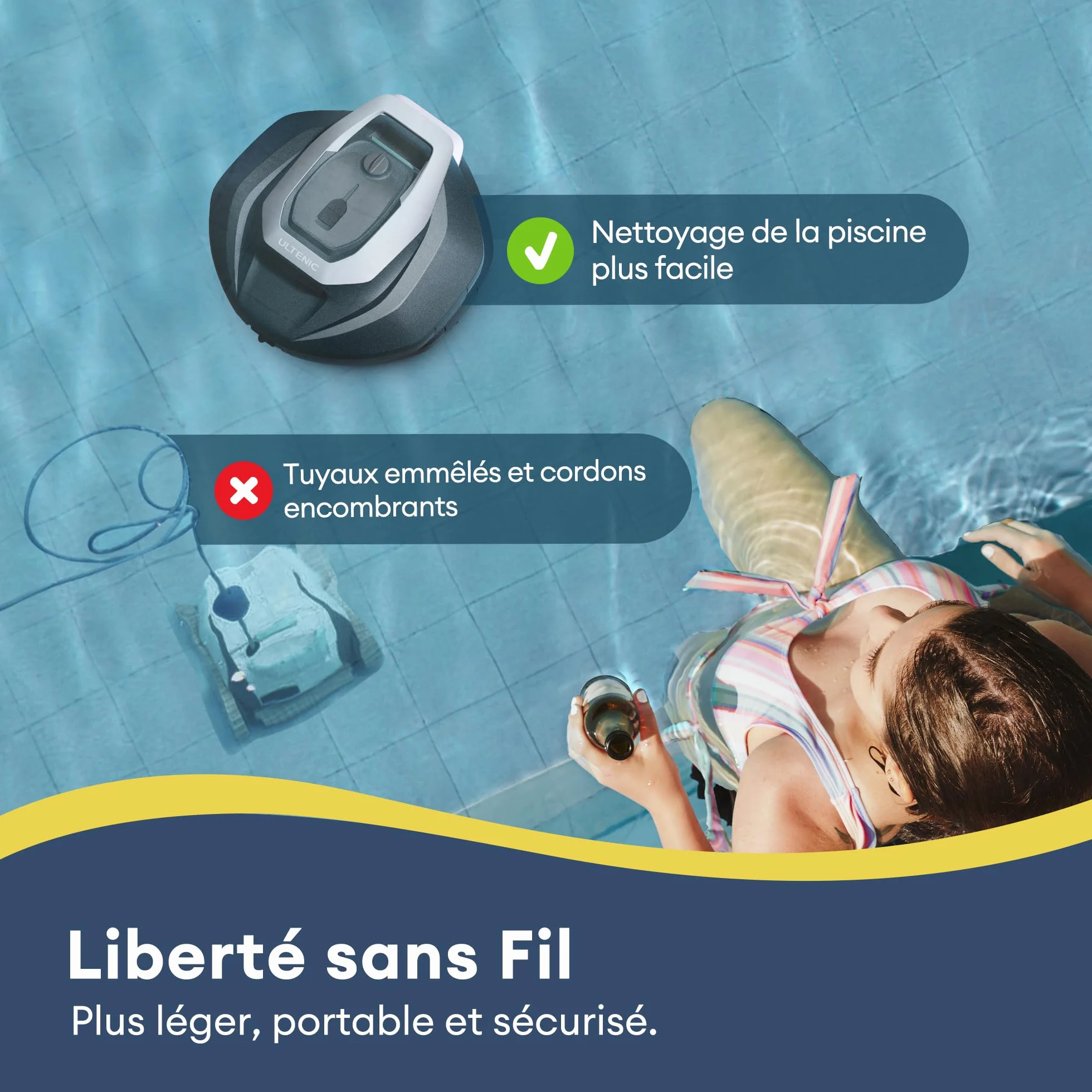 Ultenic Pooleco 10s Robot Piscine 80㎡ APP Contrôle Autonome 90min Nettoyage Fond Piscine Haute Aspiration