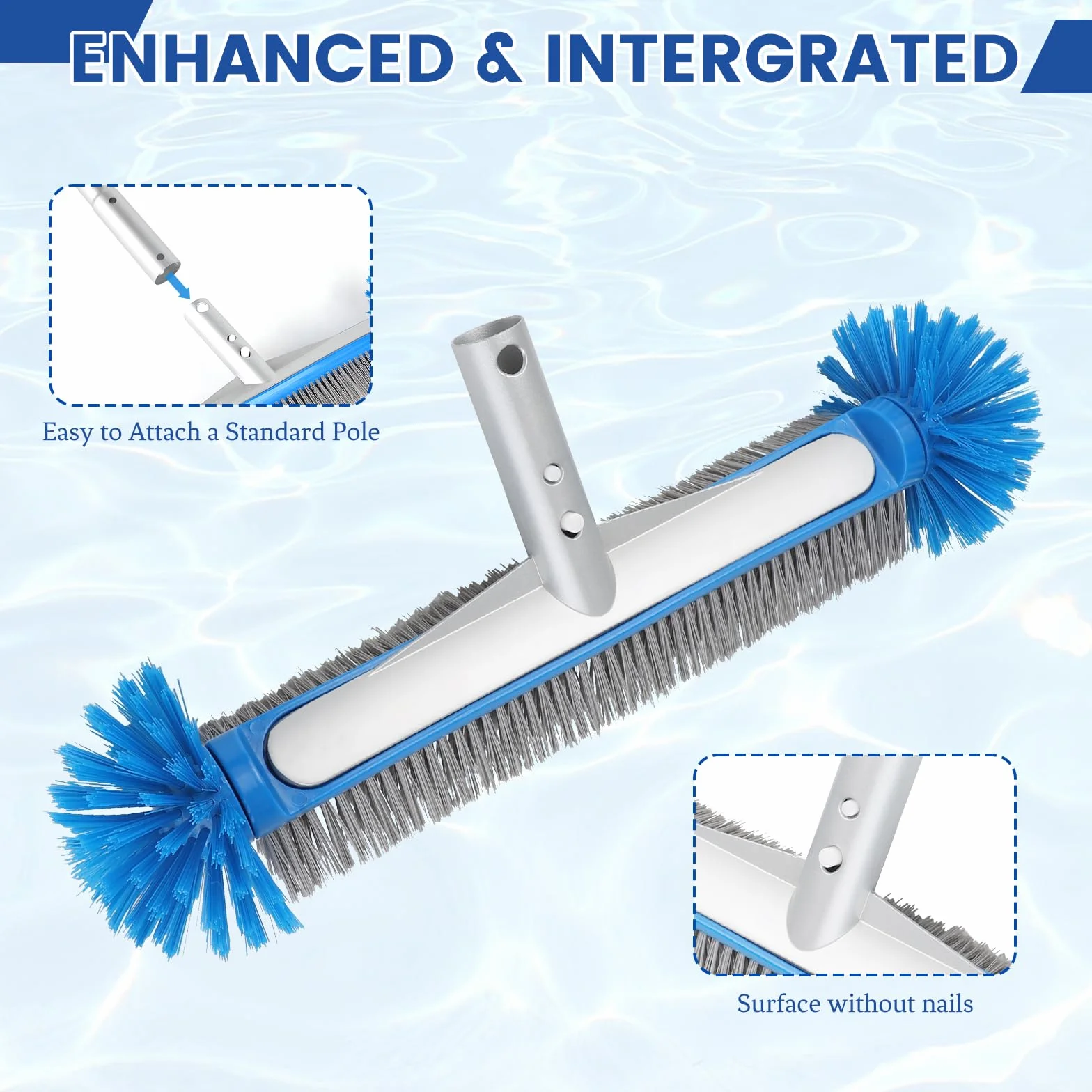 Brosse Piscine Ronde LALAGO avec Perche Amovible Poils Hémisphériques pour Mur et Carrelage