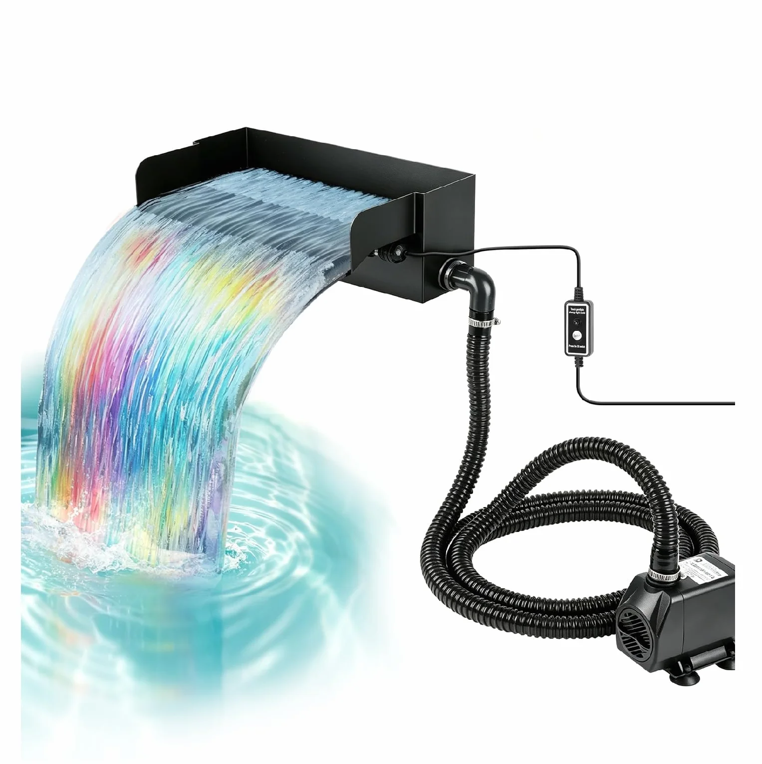 Cascade pour bassin de jardin 30 cm acier inoxydable kit complet pompe 45 W 3000 l/h