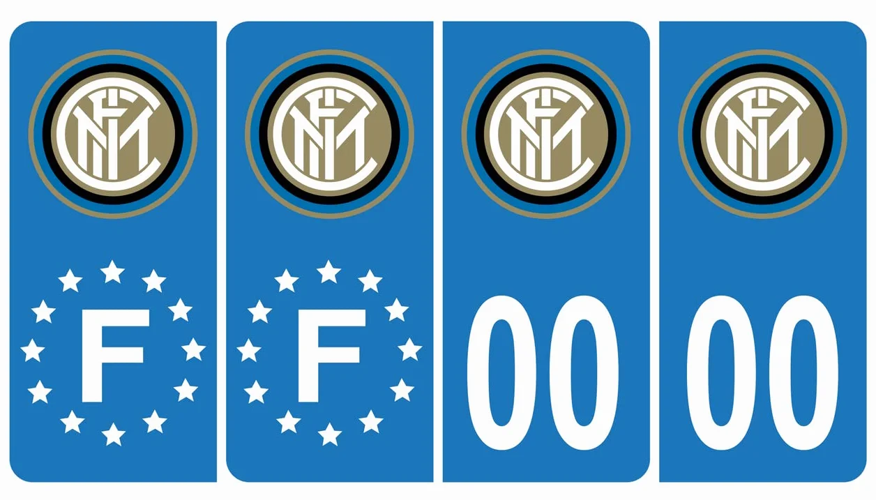 Pack 2 paires Autocollant Stickers Plaque d'immatriculation Premium Inter Milan - Numéro Personnalisé