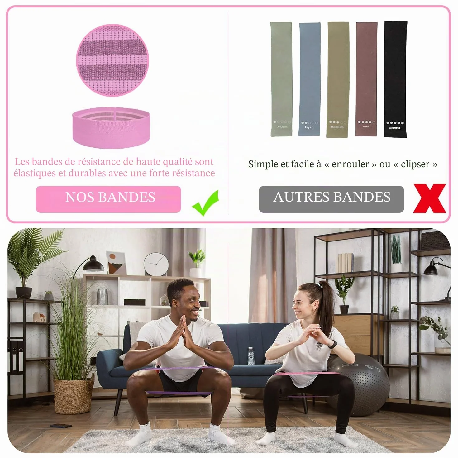 Bande Élastique Musculation Fitness en Tissu, Bande de Résistance pour Femme/Homme, Sport Entraînement