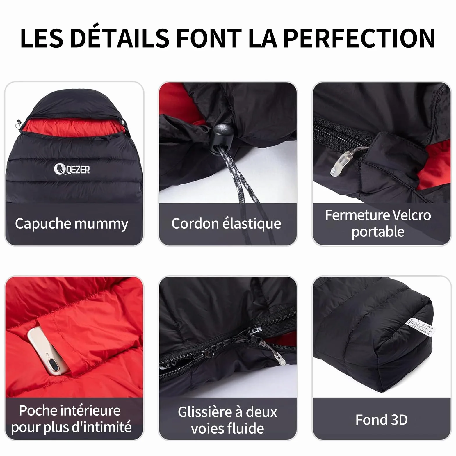Sac de Couchage Adulte，Sac de Couchage en Duvet, 650 FP Pouvoir gonflant, Ultra-léger et Portable, 8℃ à -30℃, 4 Saisons, idéal pour Camping et randonnée